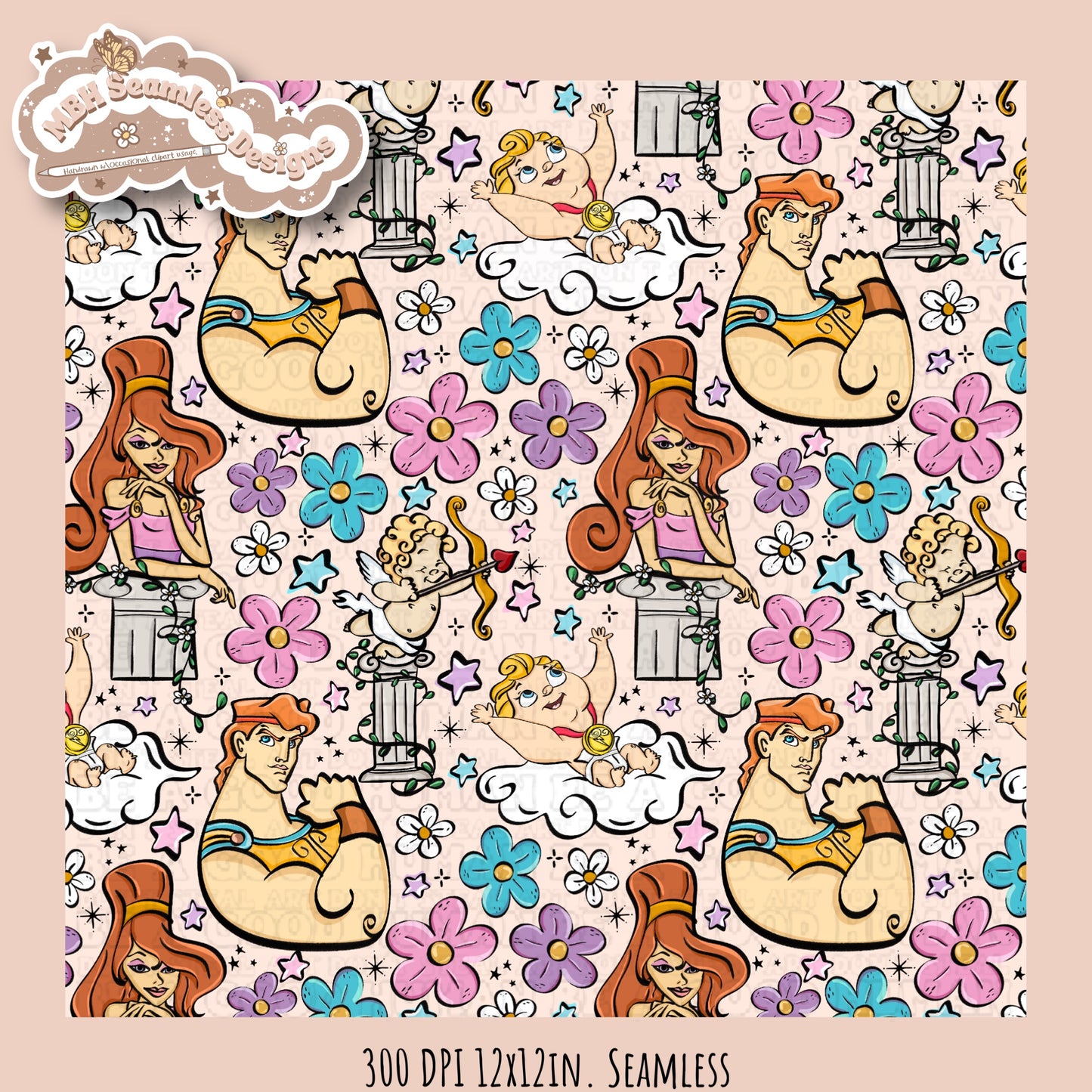 Floral Hercules Seamless Pattern & PNG Assorted Colorways