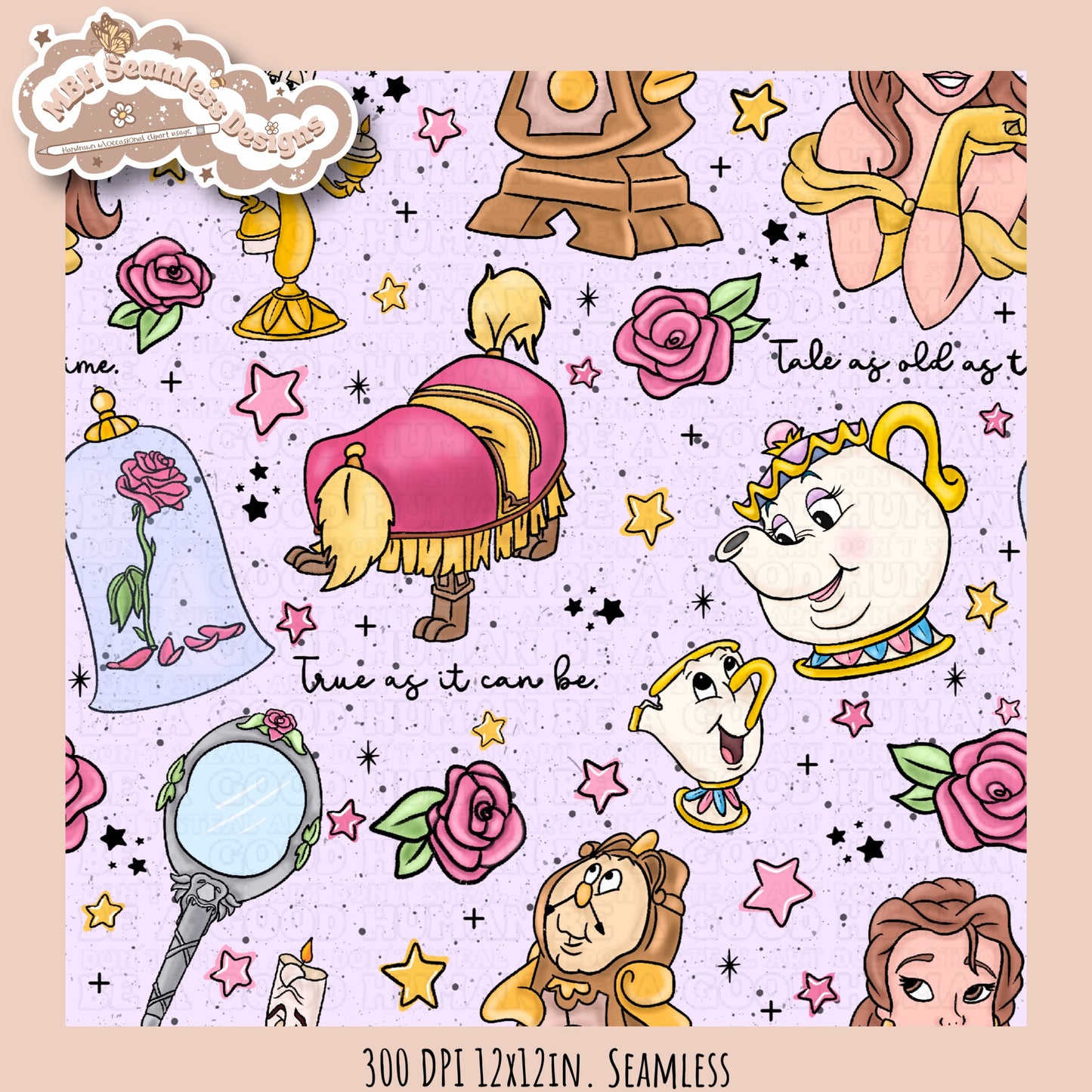 Belle and Beast Rose Floral Seamless Pattern & PNG