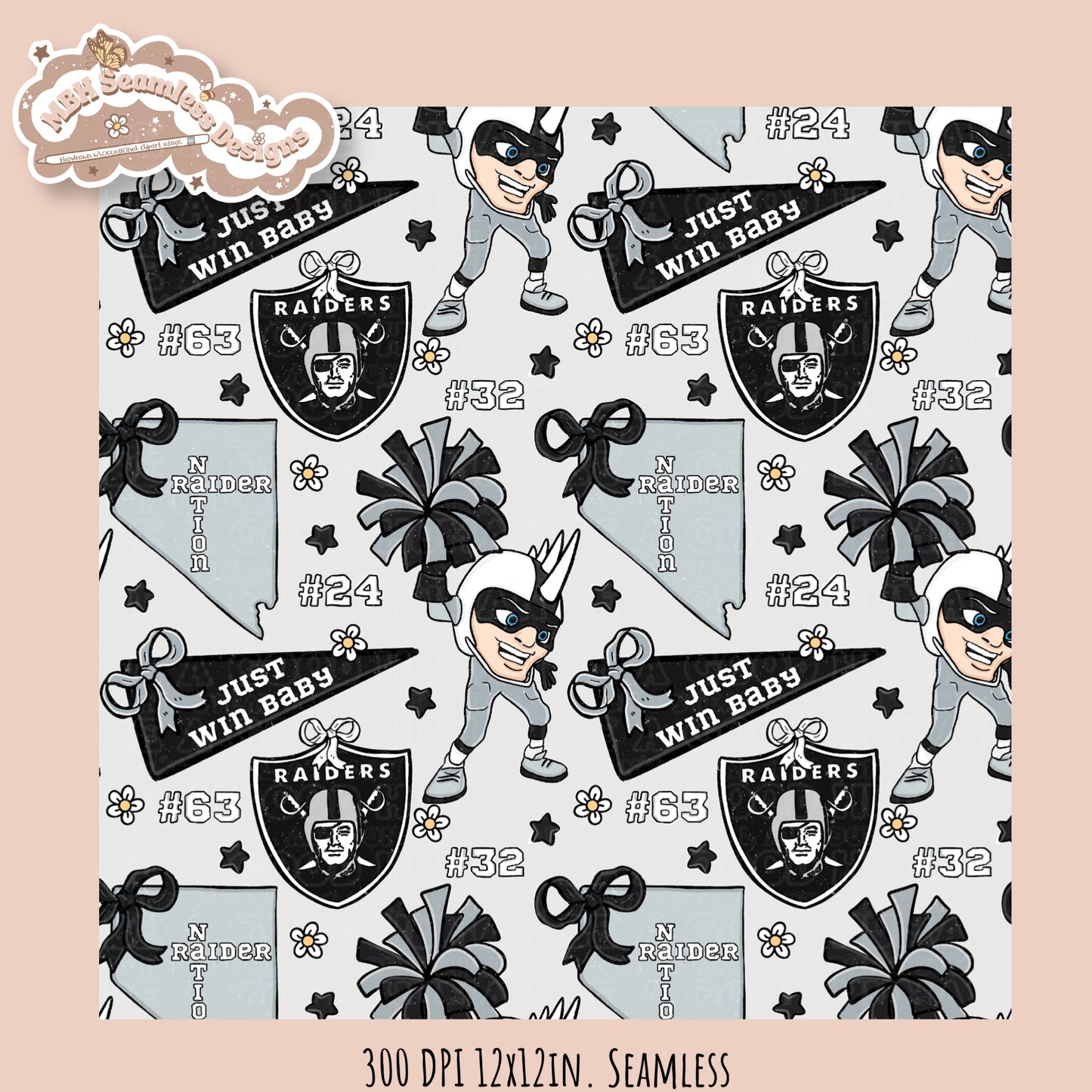 Raiders x Daisies Football Seamless Pattern // Assorted Colorways