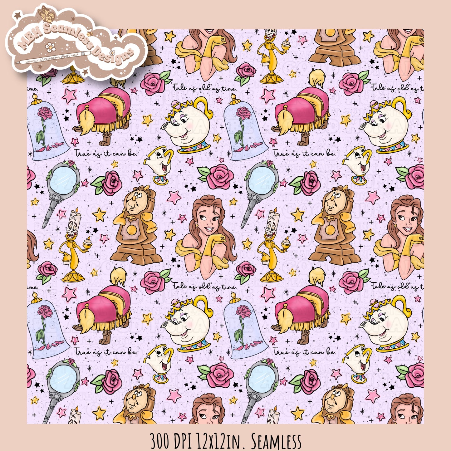 Belle and Beast Rose Floral Seamless Pattern & PNG