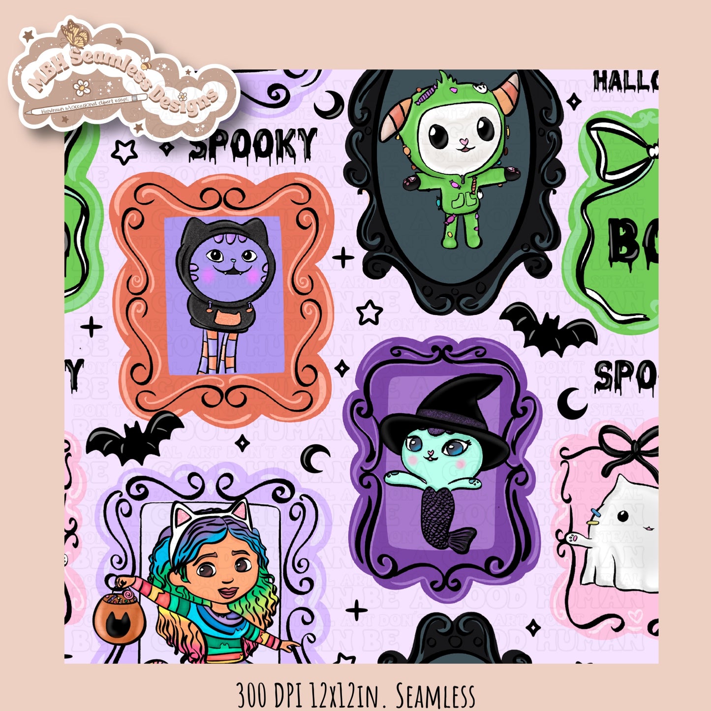 Gabby Spooky Frames Seamless Pattern // PNG // Assorted Colorways
