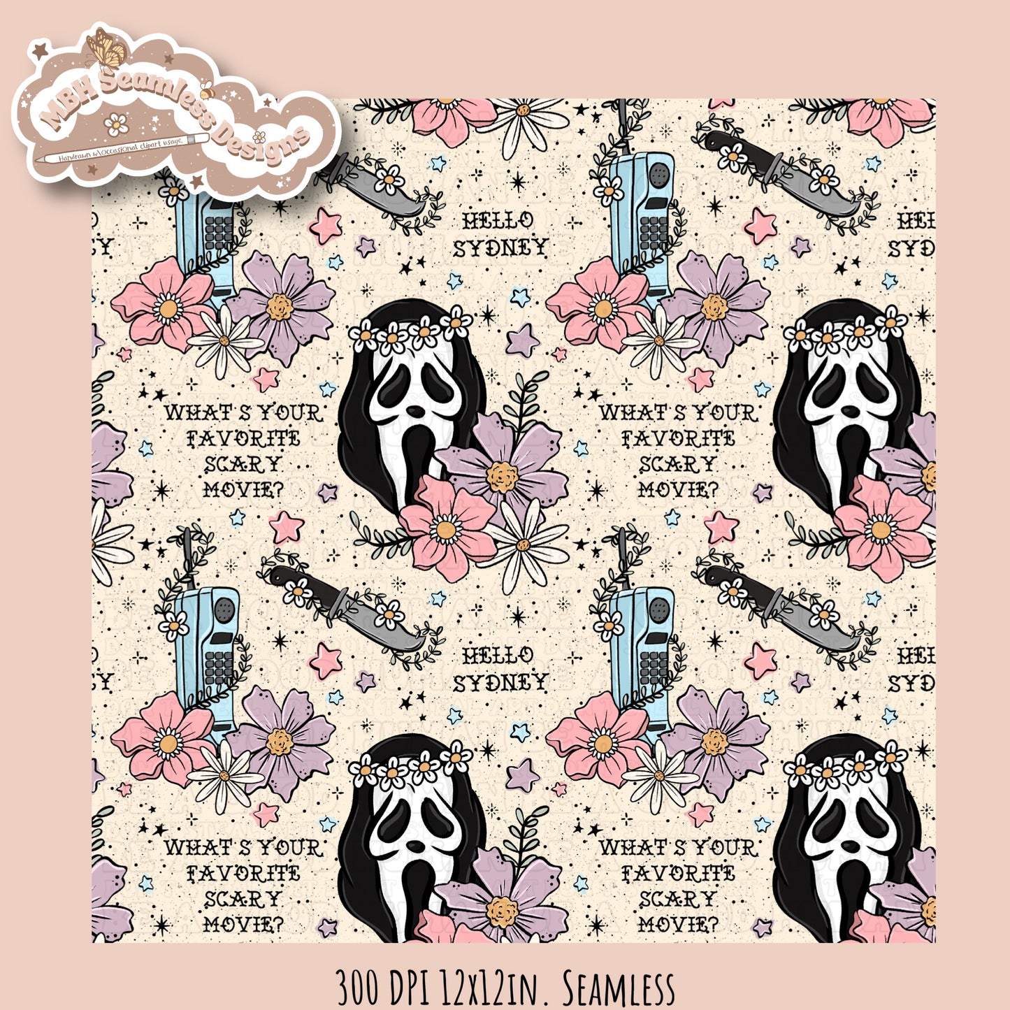 Scream x Tattoo Floral Seamless Pattern // PNG //Multiple Colorway Options