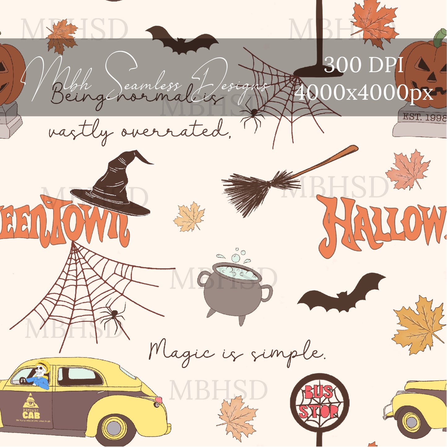 Halloweentown Quotes Seamless Pattern