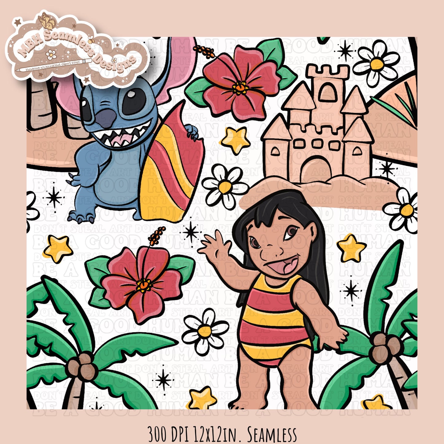 Lilo Stitch Beach Seamless Pattern & PNG MULTIPLE COLORWAY OPTIONS