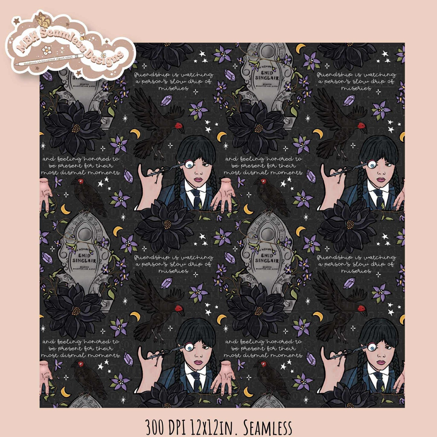 Wednesday Friends Quote Seamless Pattern // PNG // Assorted Colorways