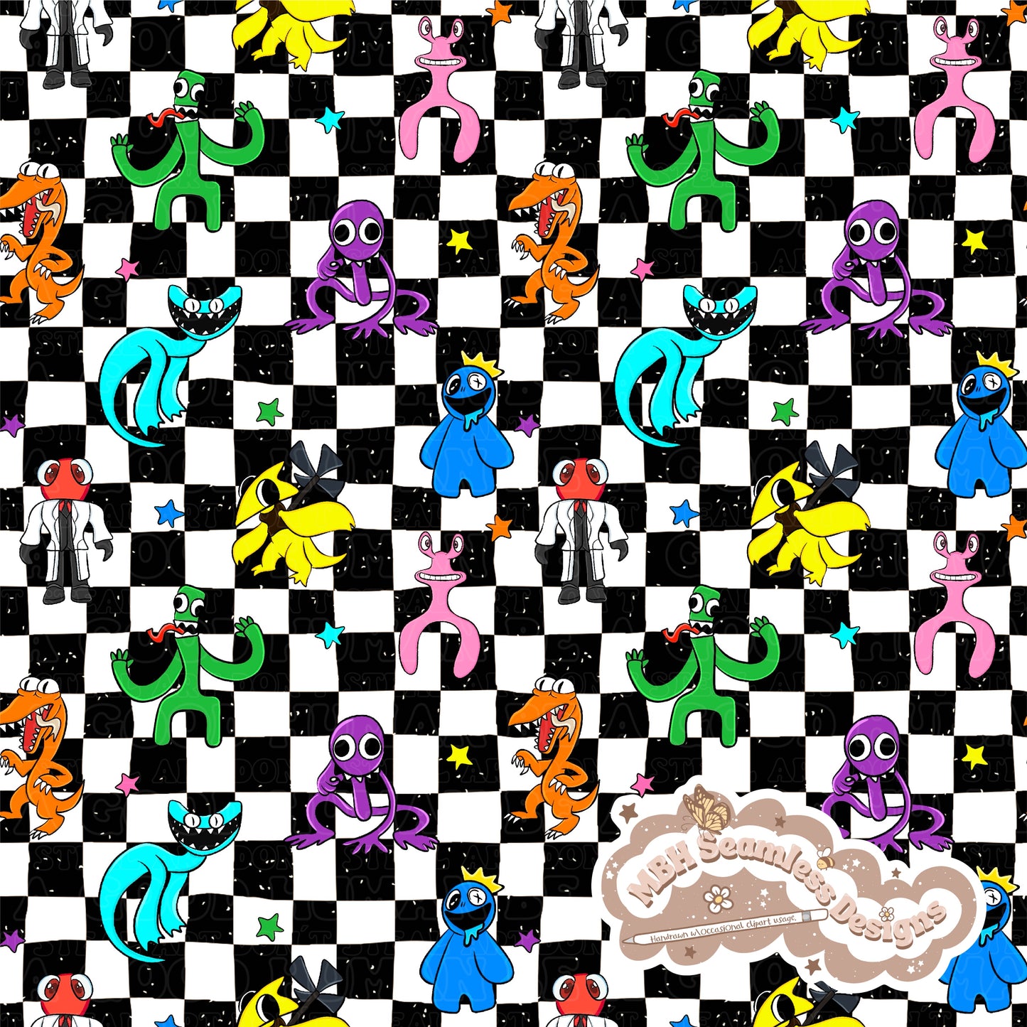 Rainbow Friends Spex Seamless Pattern & PNG MULTIPLE COLORWAYS