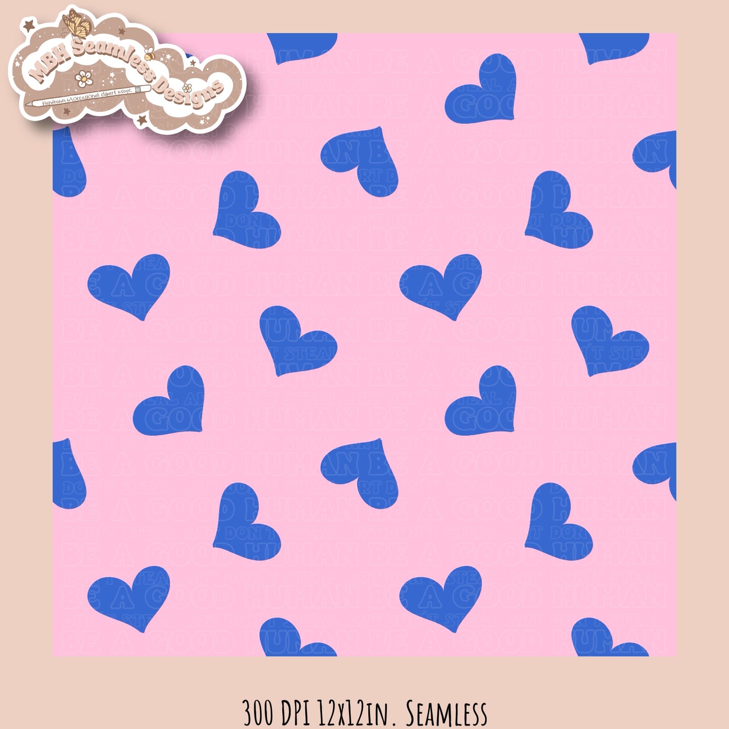Blue Scattered Hearts Seamless Pattern MULTIPLE COLORWAYS