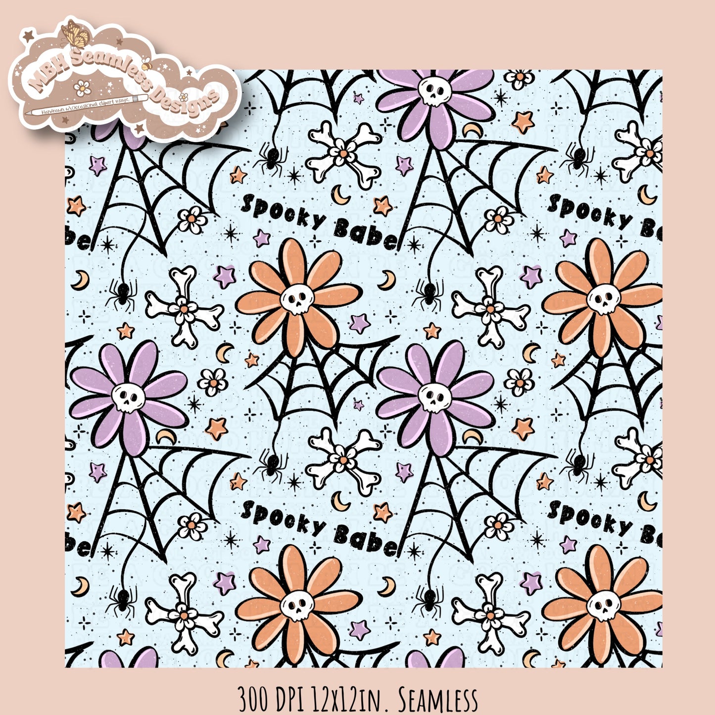 Spooky Babe Floral Seamless Pattern Multiple Colorways