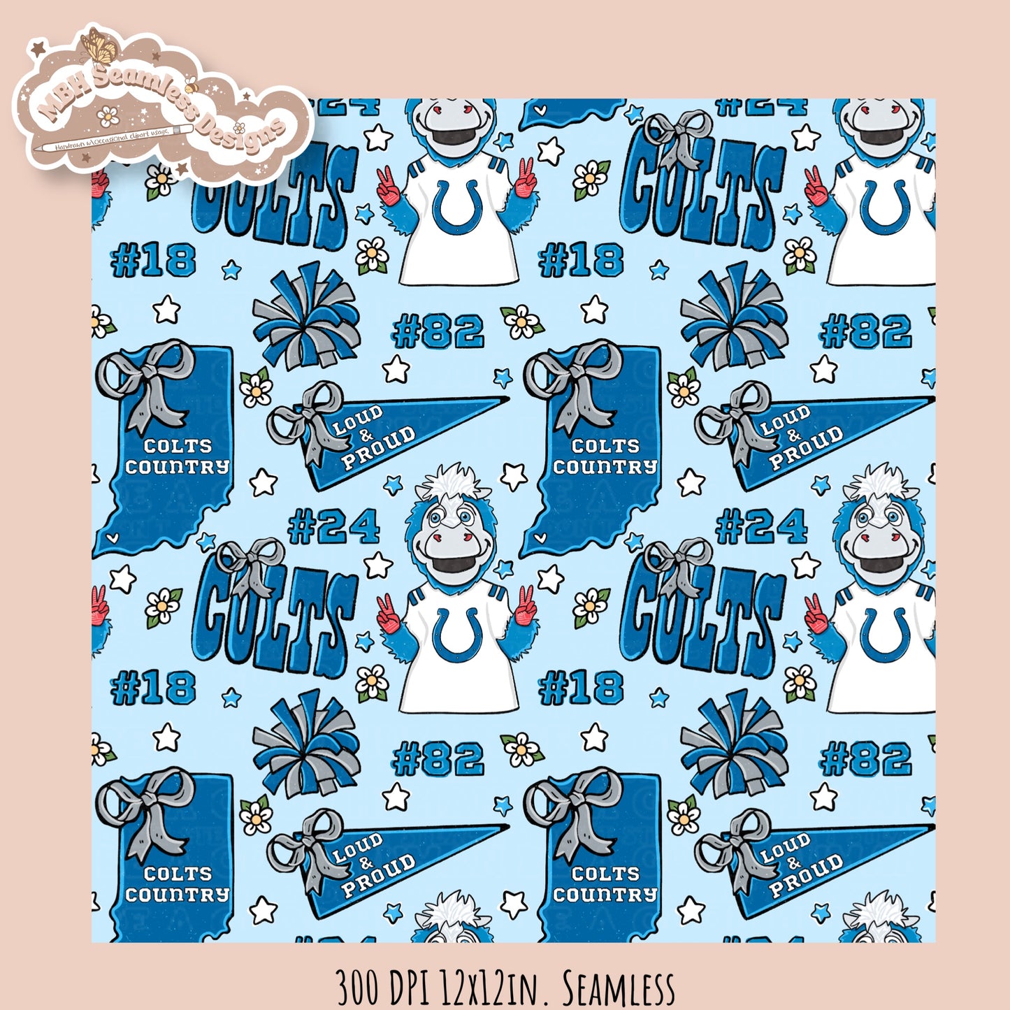 Colts x Daisies Football Seamless Pattern // Assorted Colorways