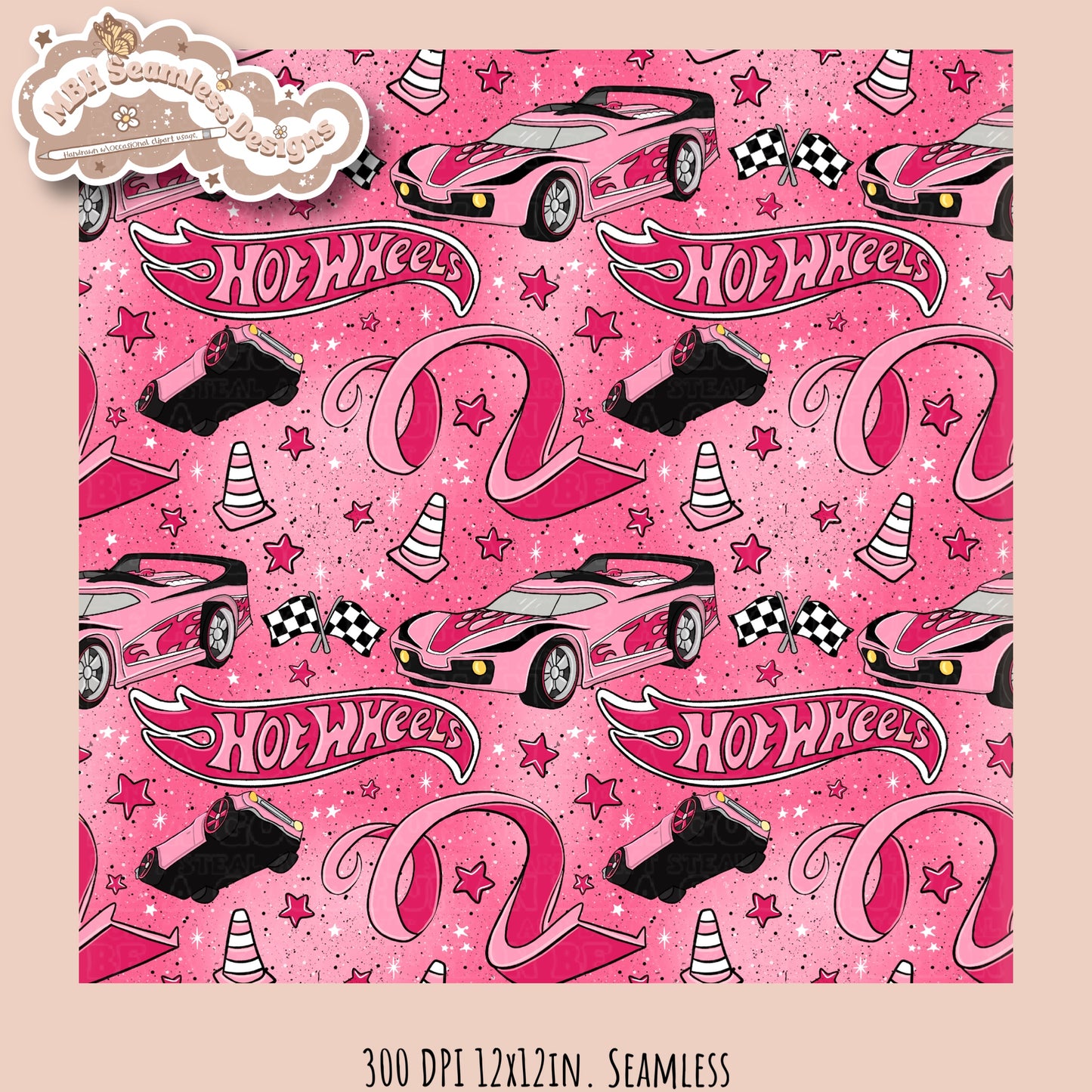 Girly Hot Wheels Seamless Pattern Multiple Colorways