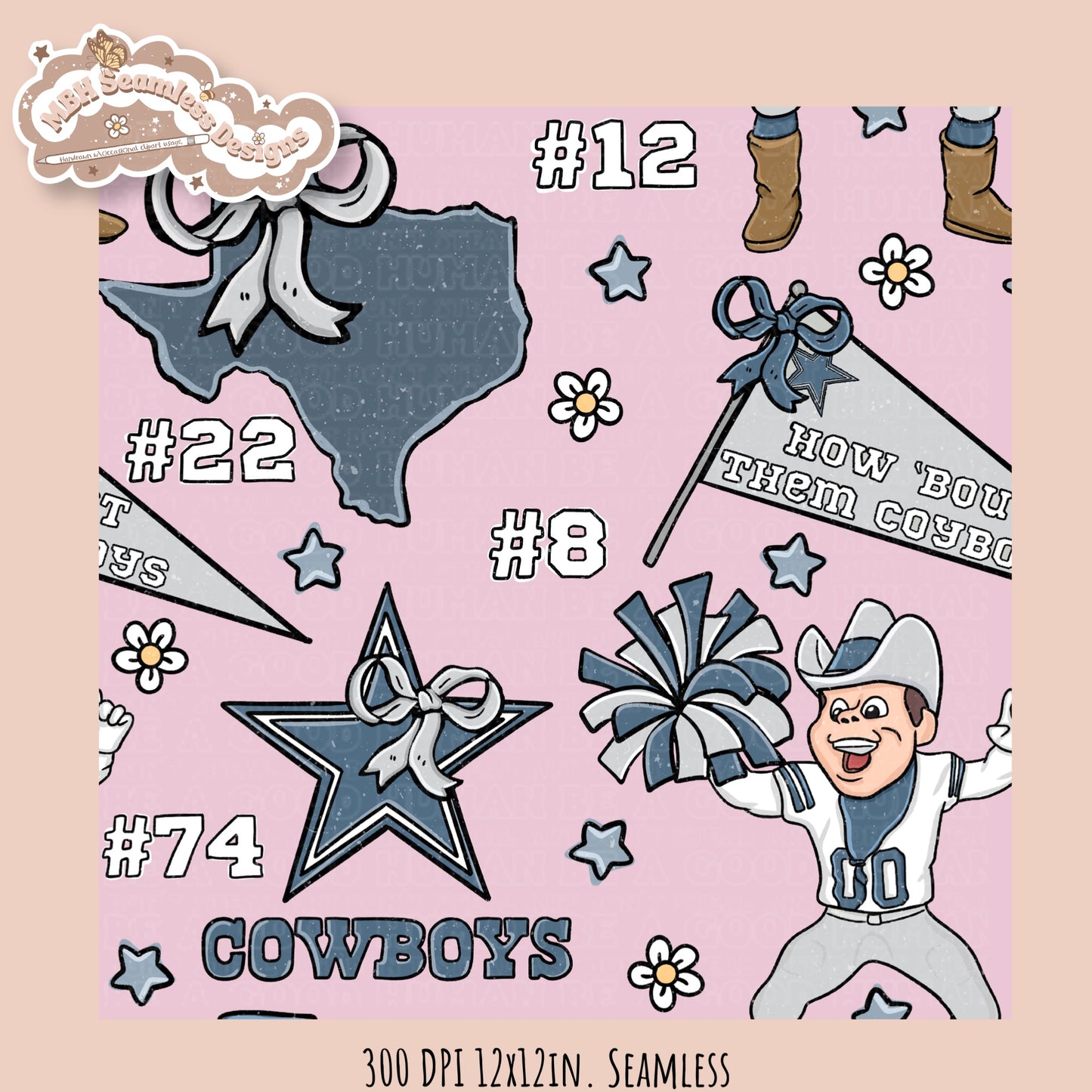 Cowboys x Daisies Football Seamless Pattern // Assorted Colorways
