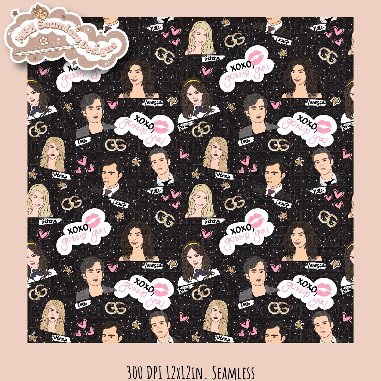 Gossip Girl Seamless Pattern Multiple Colorway Options