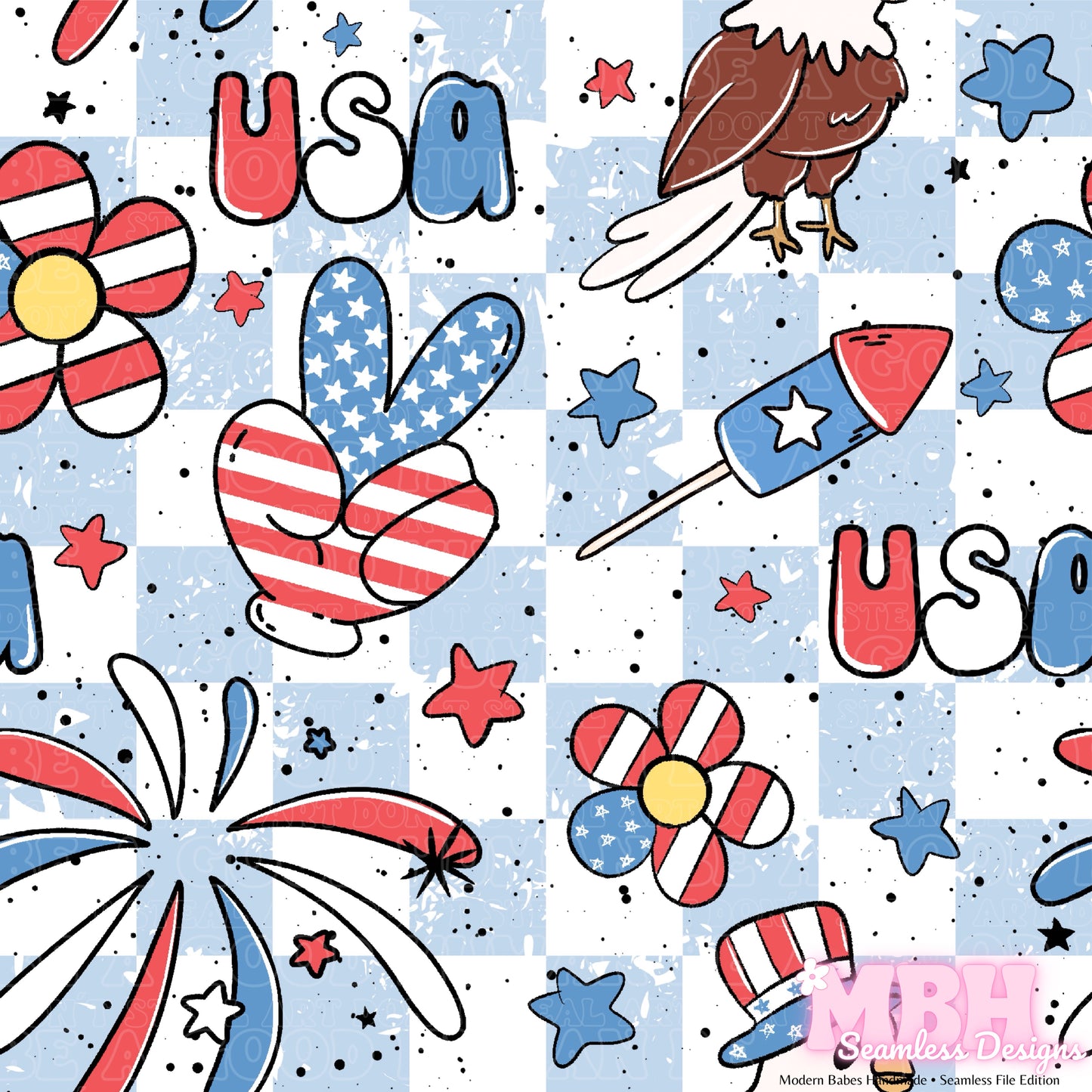 Patriotic USA Seamless Pattern MULTIPLE COLORWAYS