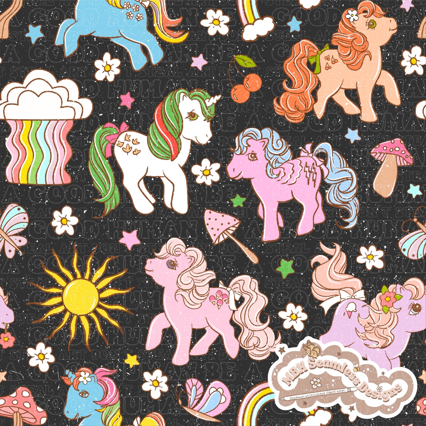 Vintage MLP Seamless Pattern MULTIPLE COLORWAYS