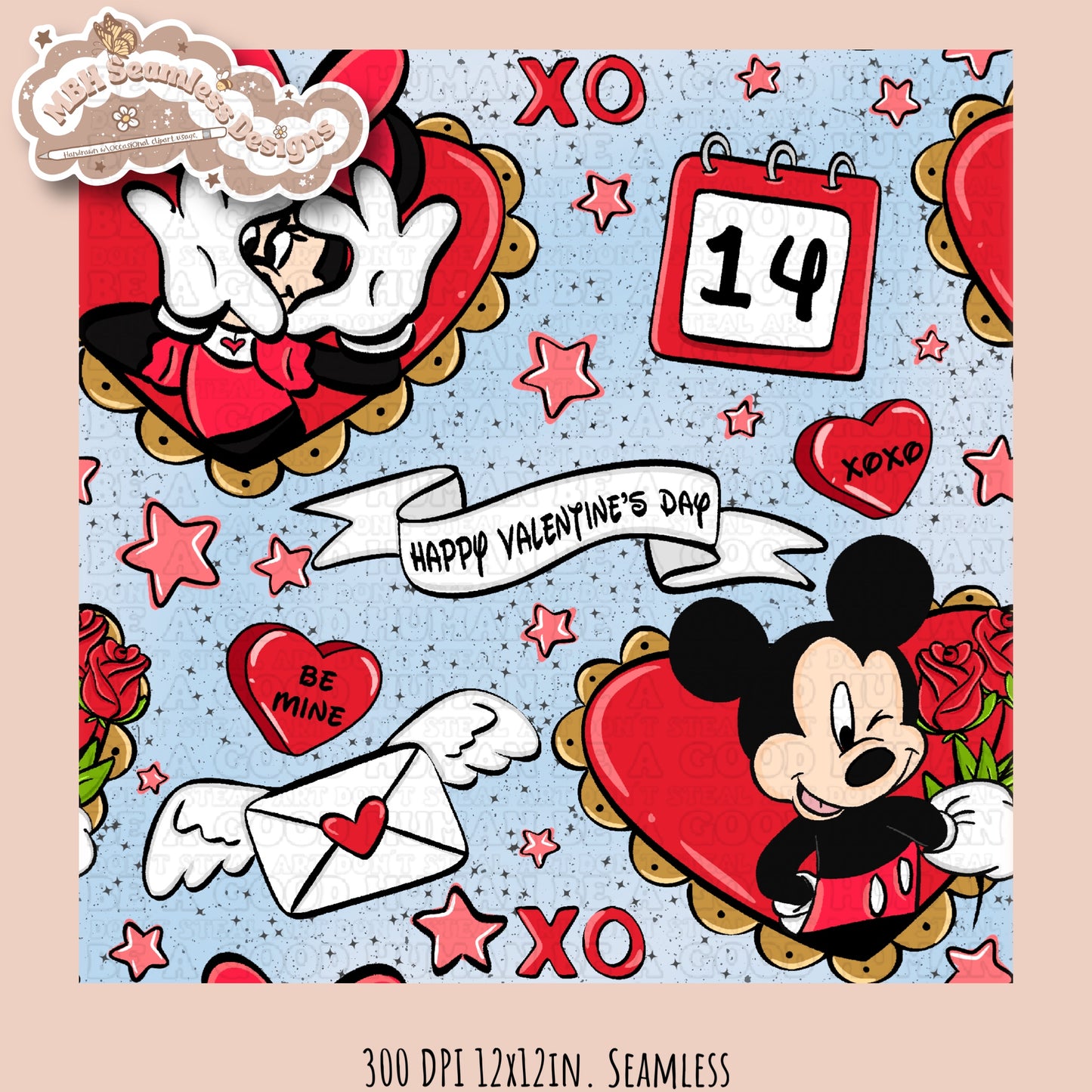 Mouse Hearts Valentine Seamless Pattern Multiple Colorways