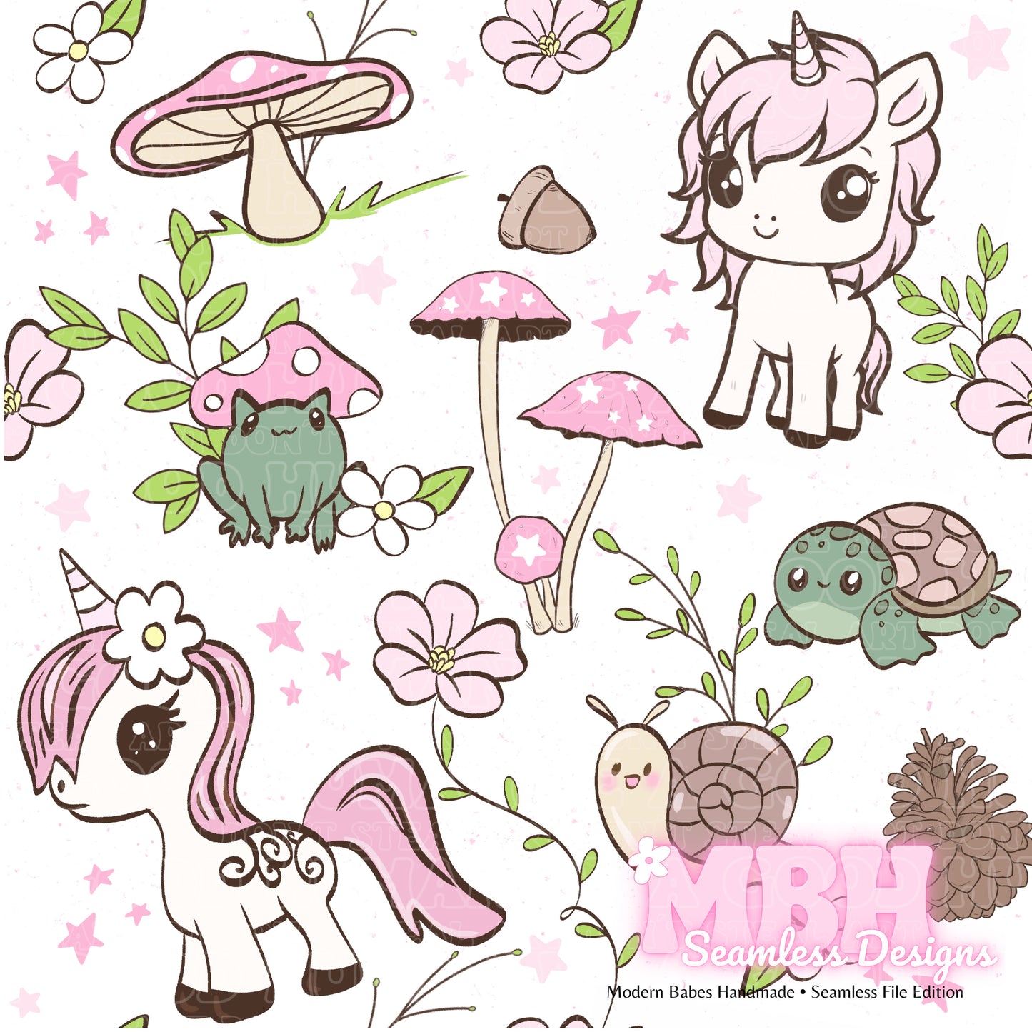 Cottagecore Unicorns Assorted Colorways Seamless Pattern