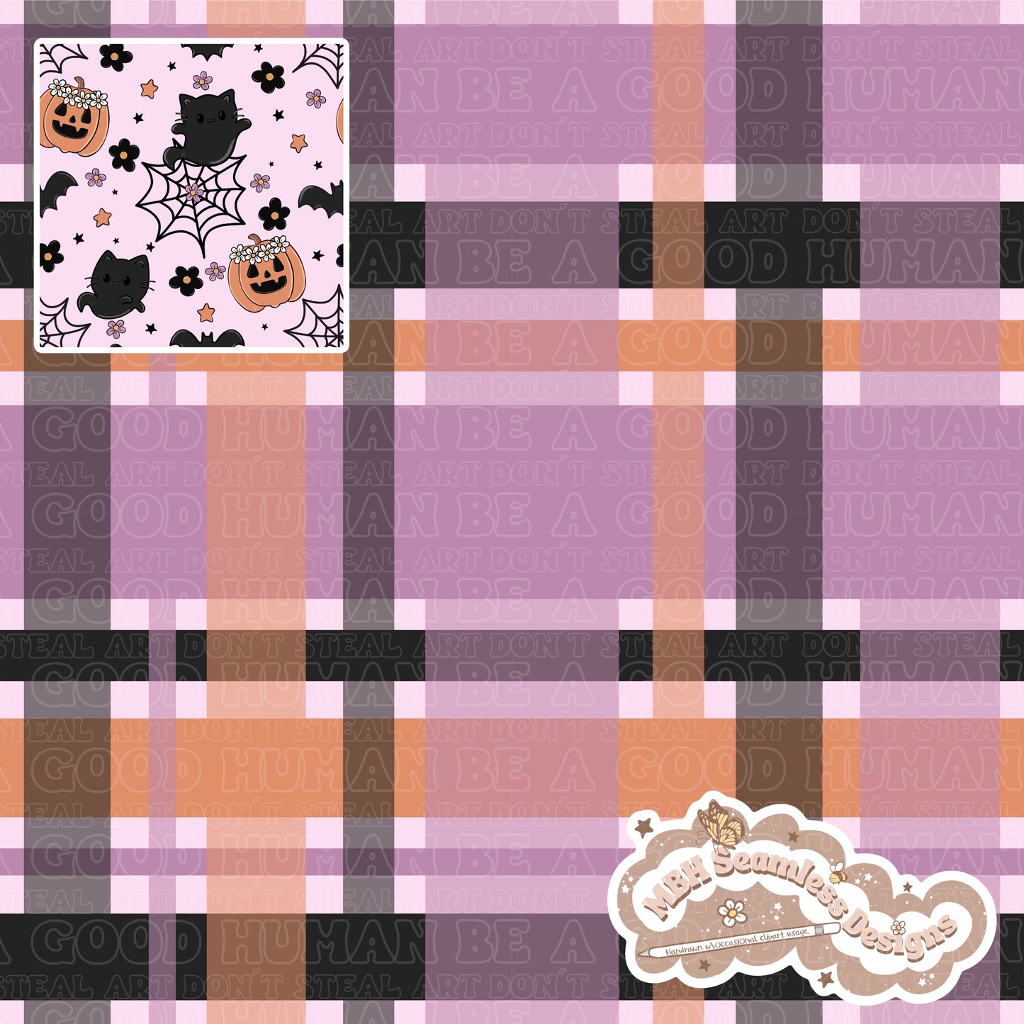 Spooky Floral Ghost Cats Seamless Pattern MULTIPLE COLORWAYS // COORDINATE