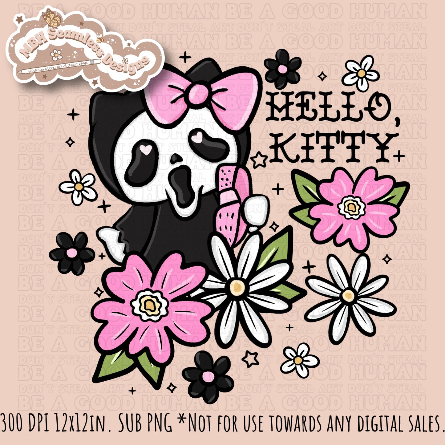 HK X Scream Tattoo Floral Seamless Pattern // PNG // Multiple Colorway Options