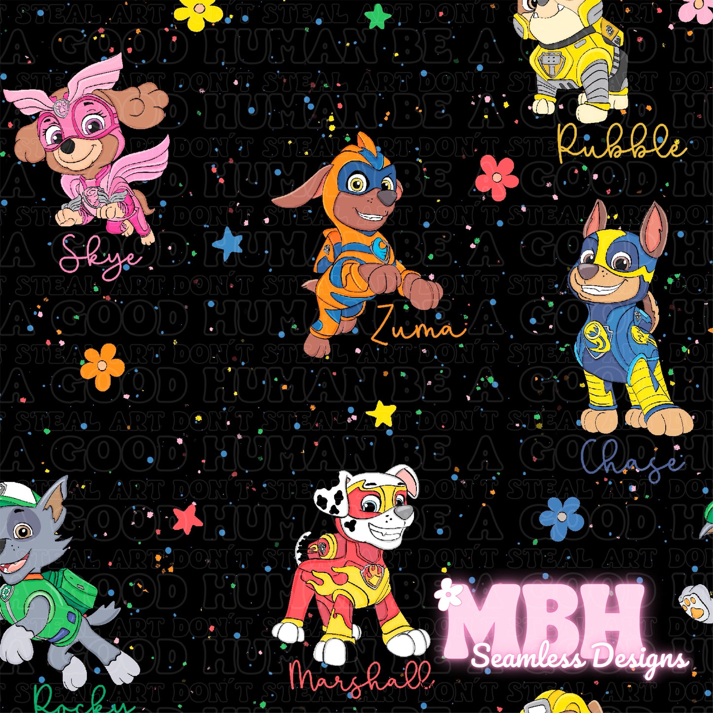 Paw Patrol Floral Spex Seamless Pattern