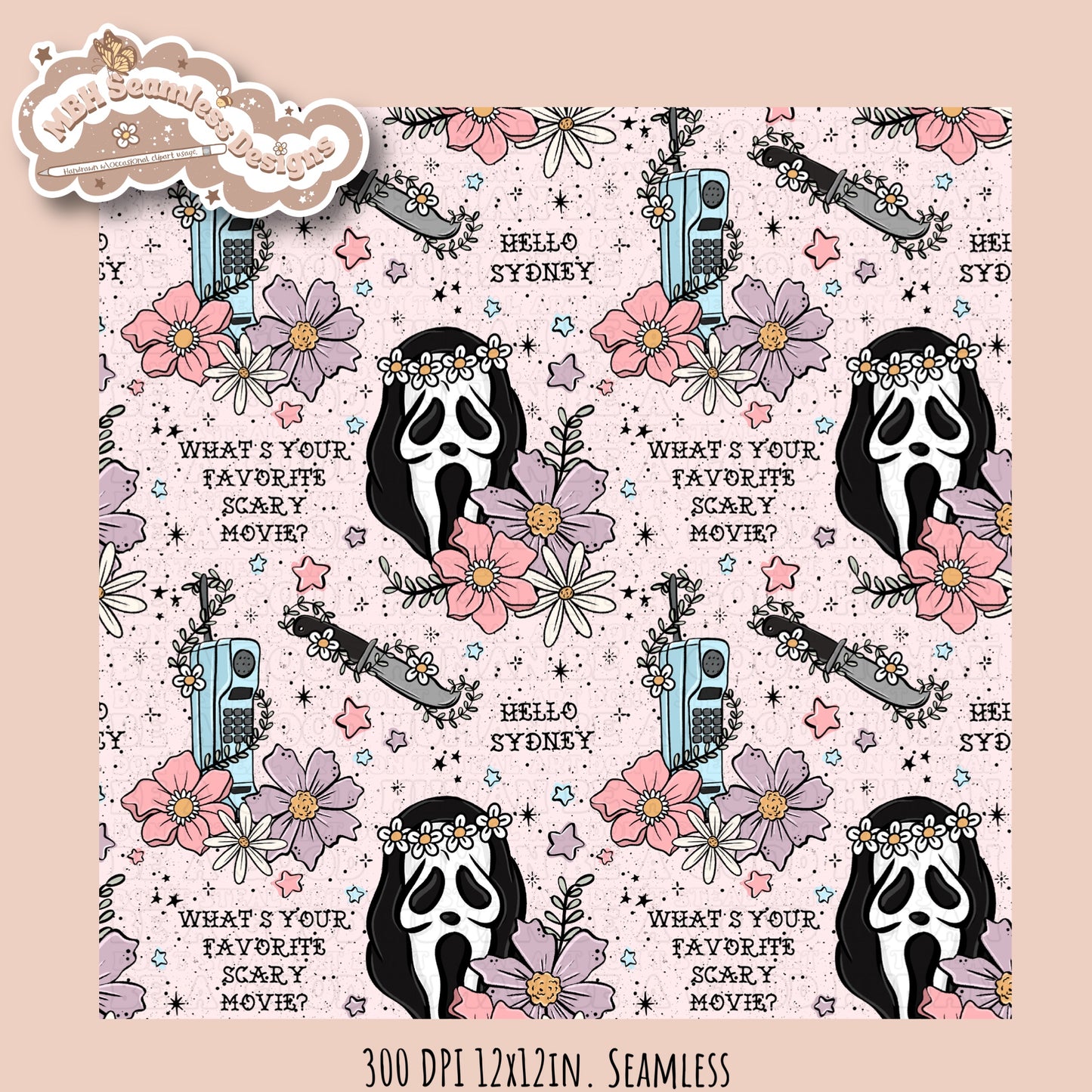 Scream x Tattoo Floral Seamless Pattern // PNG //Multiple Colorway Options