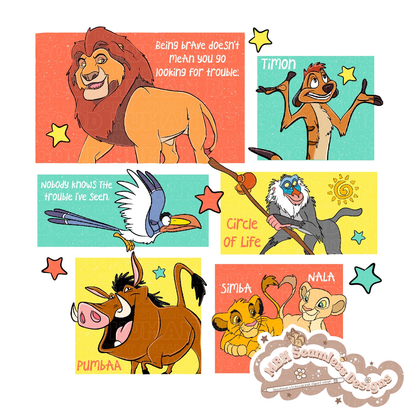 Lion King Colorblock Seamless Pattern // PNG • MULTIPLE COLORWAYS