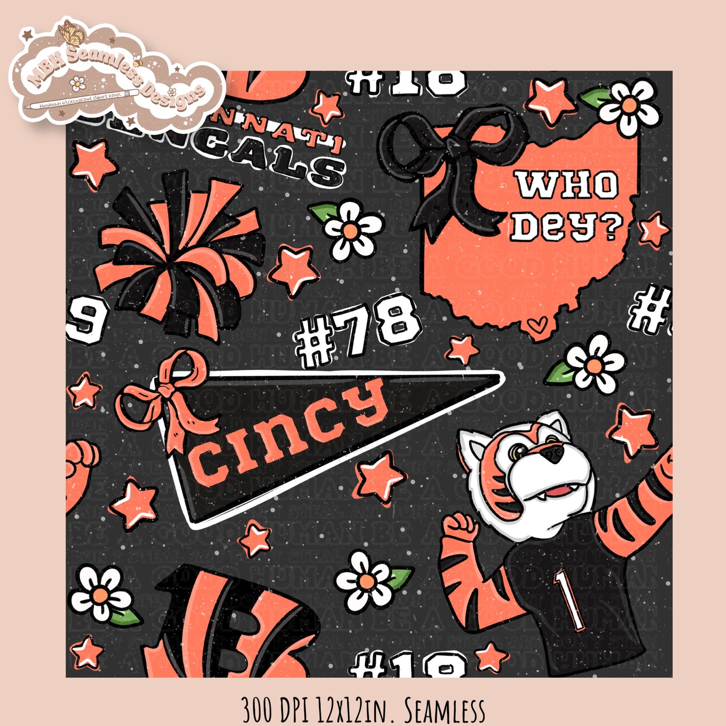 Bengals x Daisies Football Seamless Pattern // Assorted Colorways