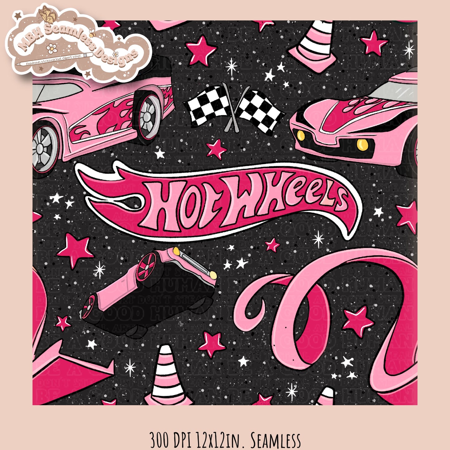 Girly Hot Wheels Seamless Pattern Multiple Colorways