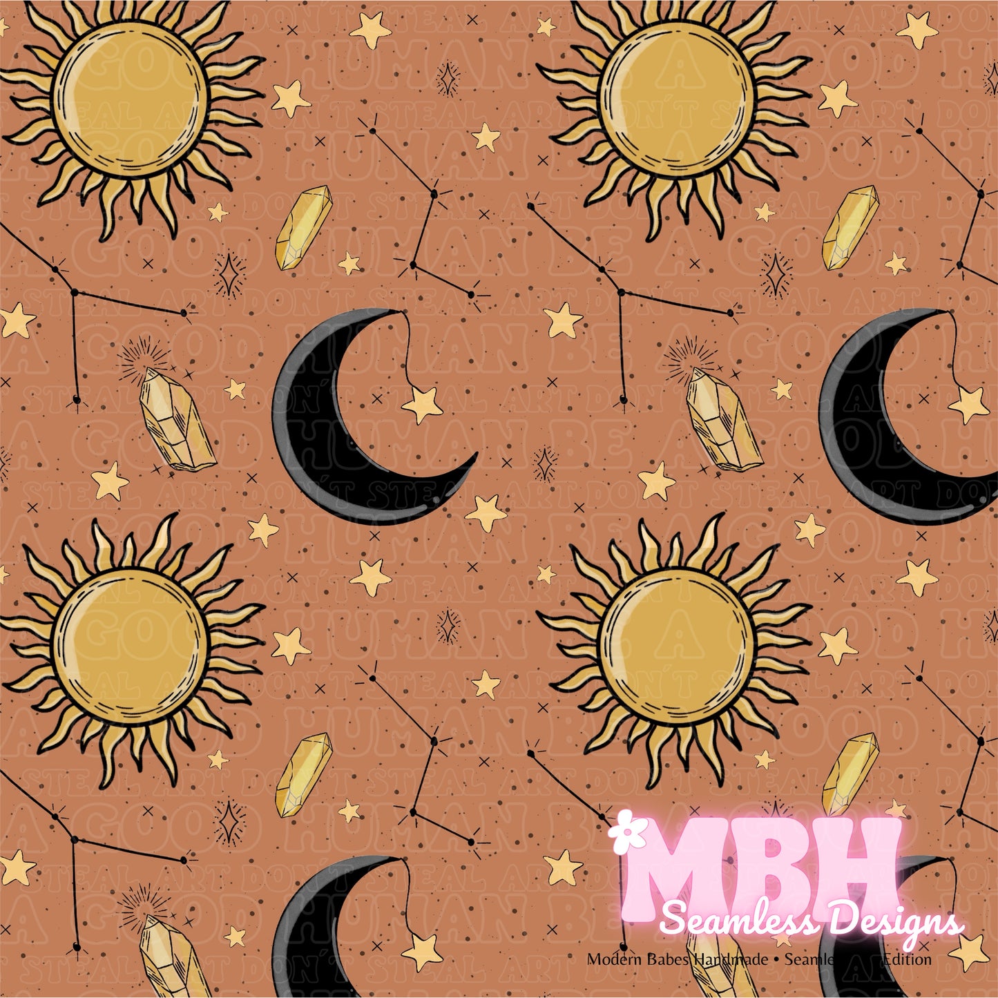 Terracotta Starry Celestial Seamless Pattern