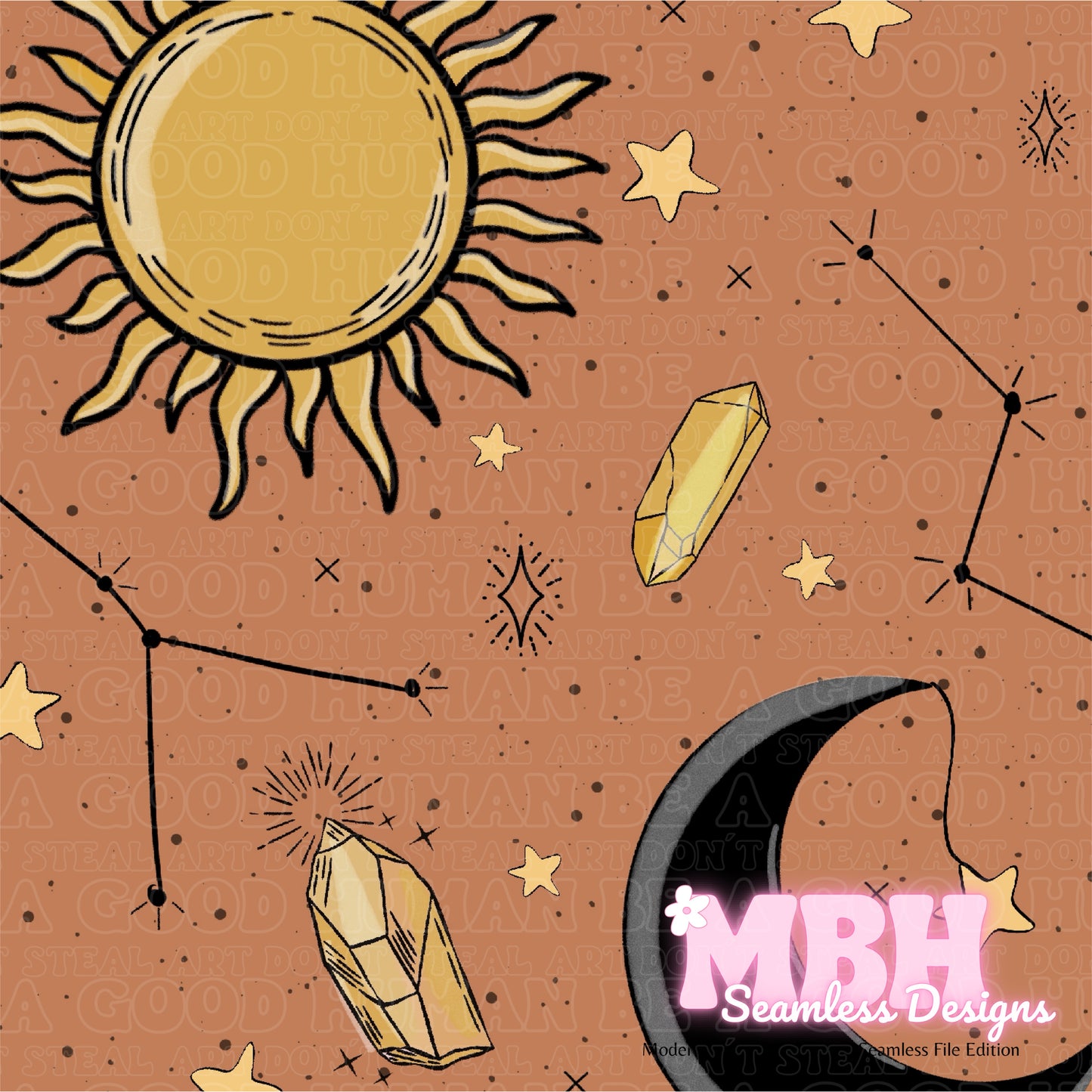 Terracotta Starry Celestial Seamless Pattern