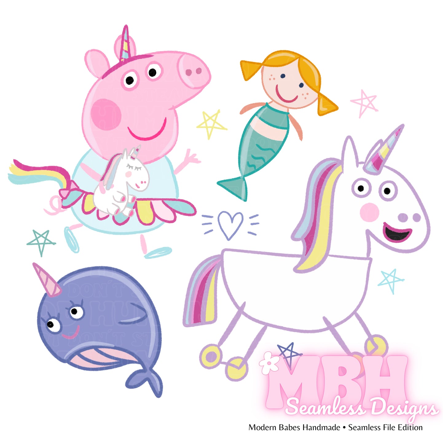 EXCLUSIVE (Not for Fabric Shops) Peppa Magical Friends Seamless Pattern