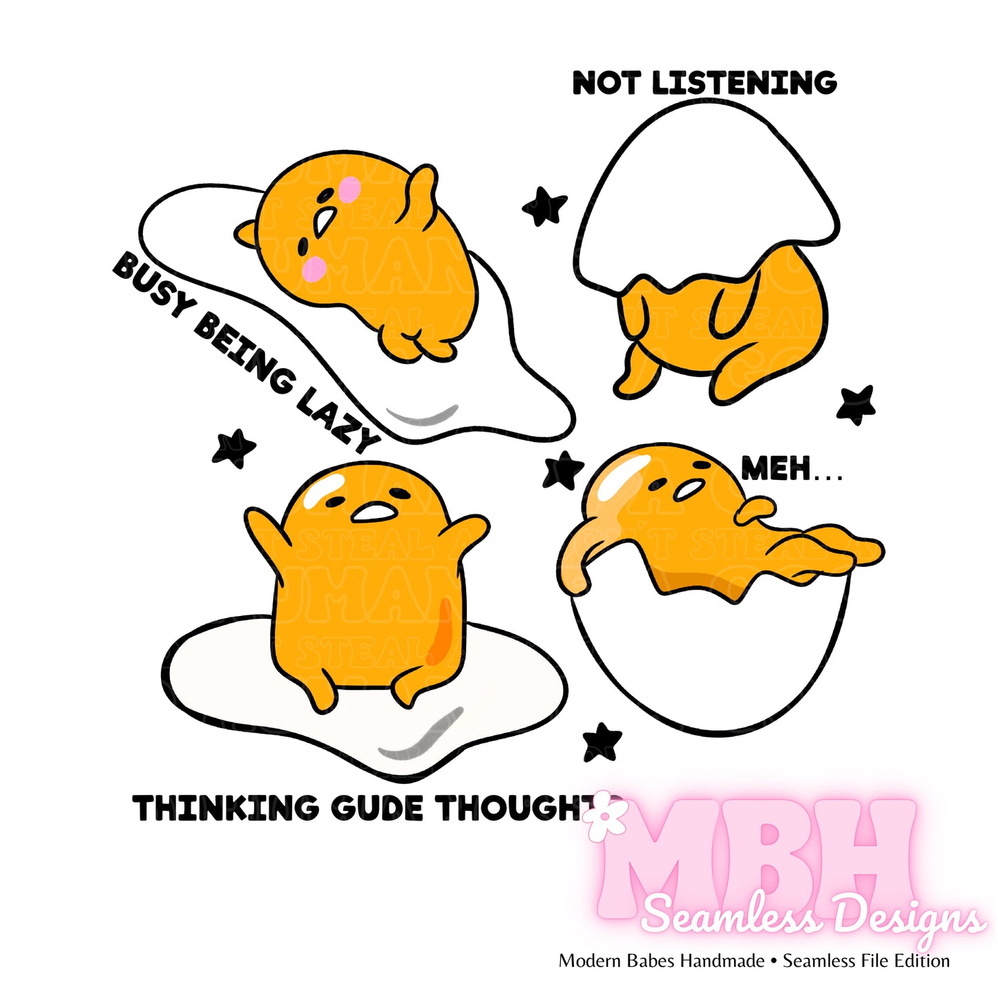 Gudetama Quotes Seamless Pattern MULTIPLE COLORWAYS