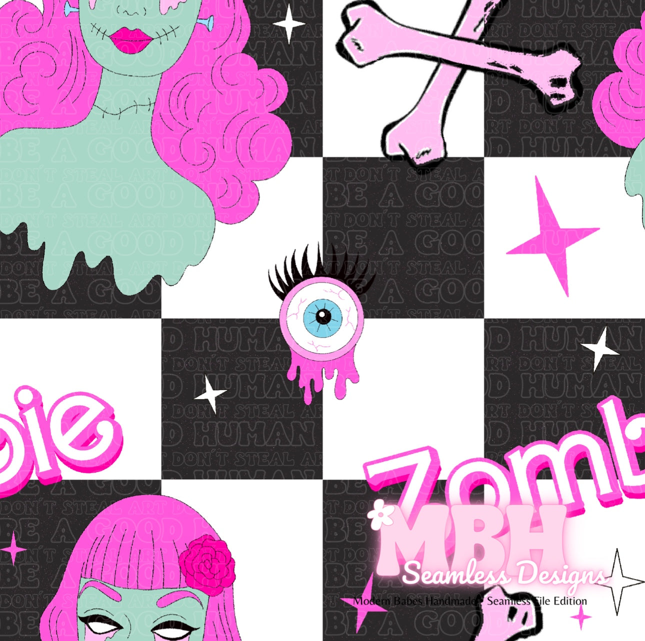 Zombie Barbie Seamless Pattern