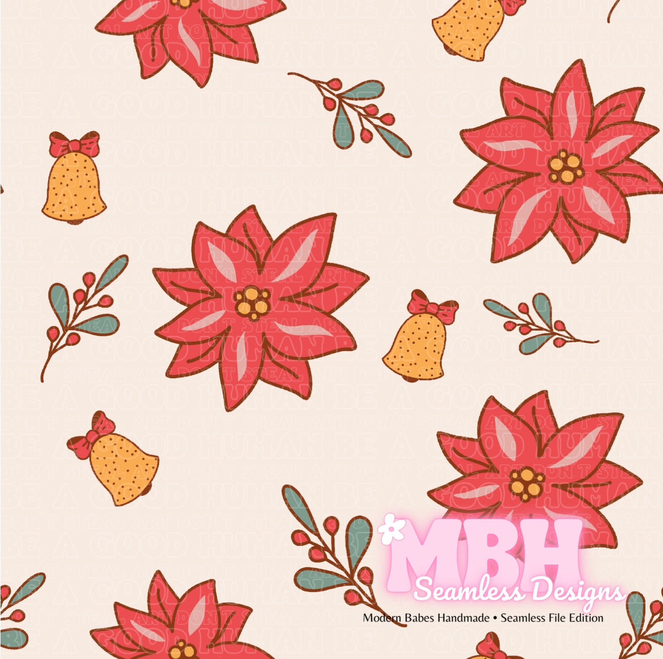 Boho Poinsettias Seamless Pattern