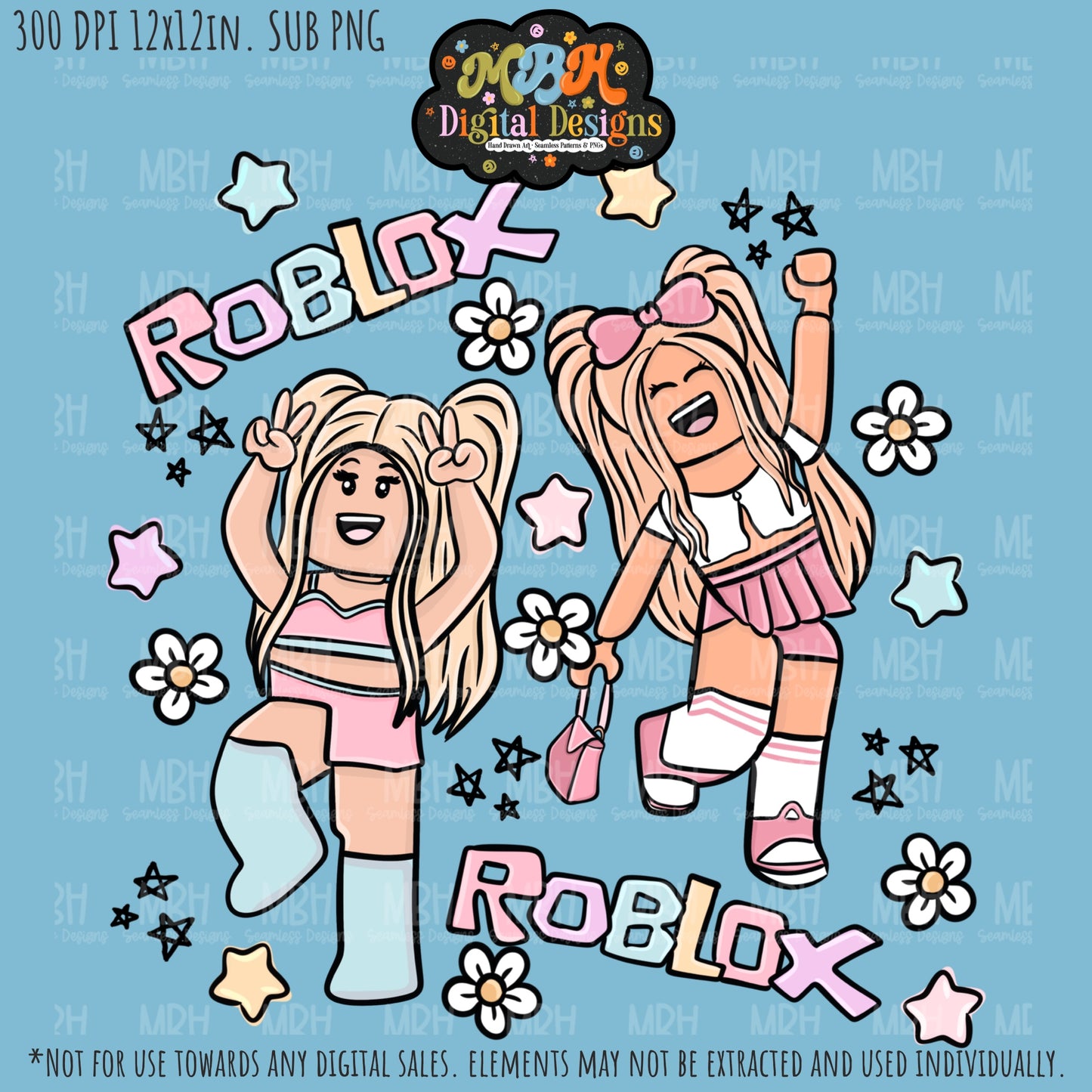 Girly Roblox Seamless Pattern MULTIPLE COLORWAYS