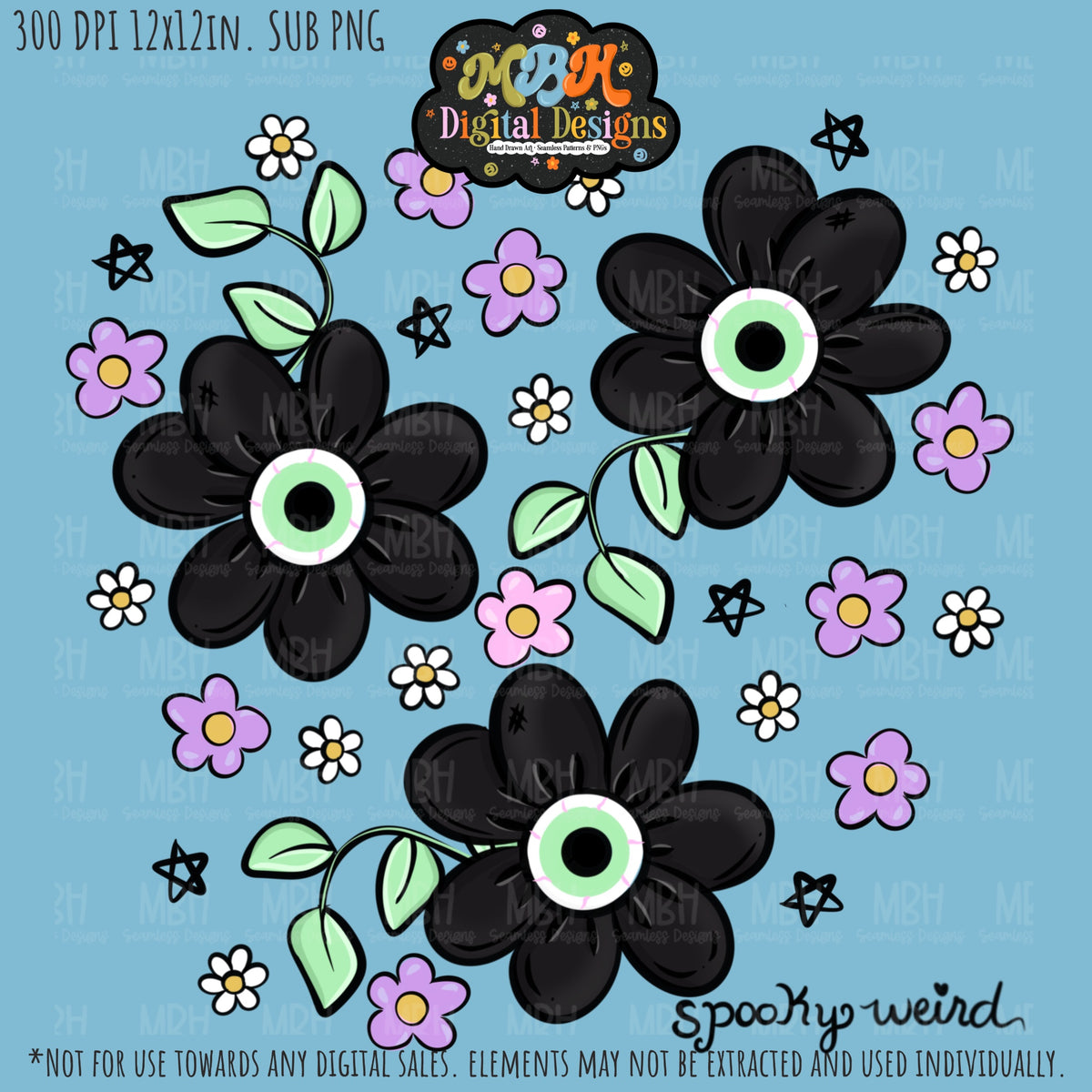 Spooky Weird Flowers Seamless Pattern // PNG // MULTIPLE COLORWAYS