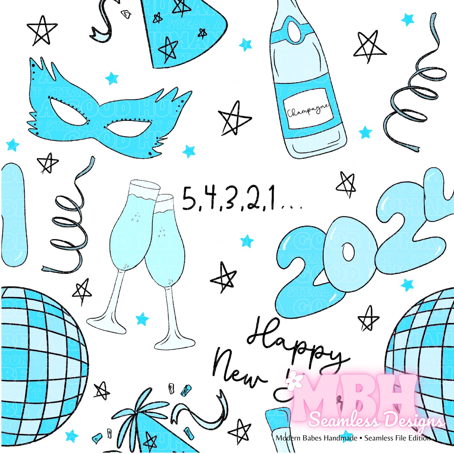 Happy New Year (Pink or Blue) Seamless Pattern