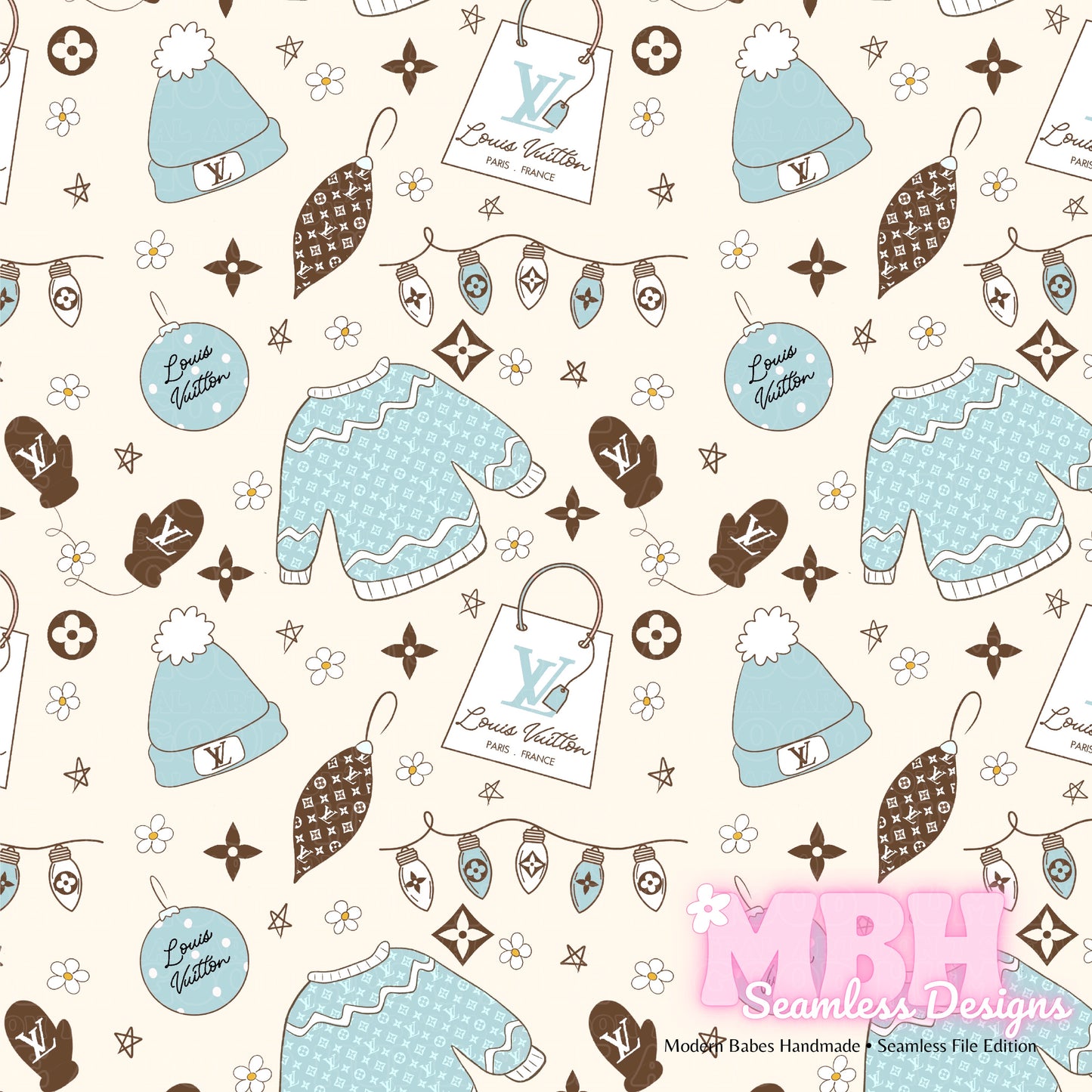Pink or Blue Boujee Boho Winter Seamless Pattern