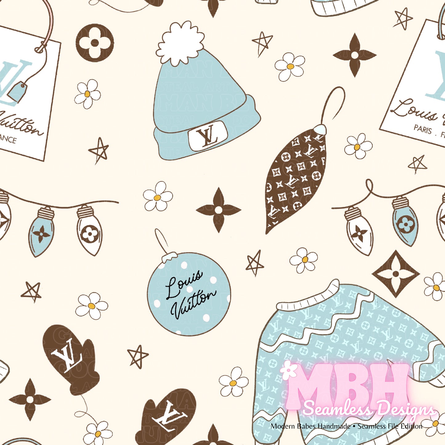 Pink or Blue Boujee Boho Winter Seamless Pattern