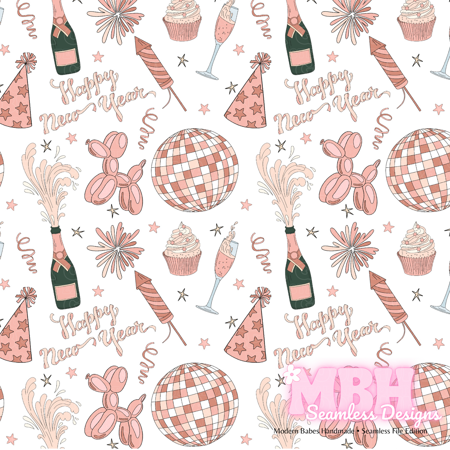 Rose Gold New Year Seamless Pattern