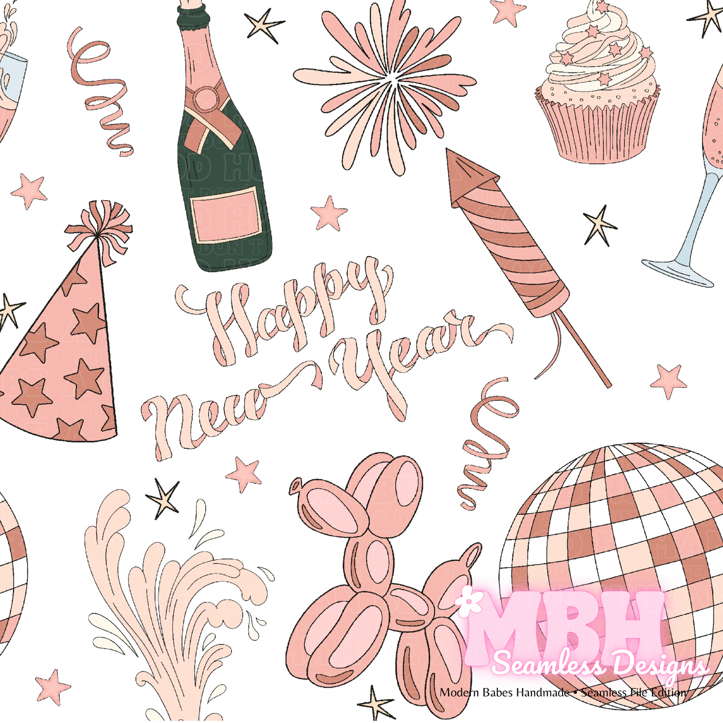 Rose Gold New Year Seamless Pattern