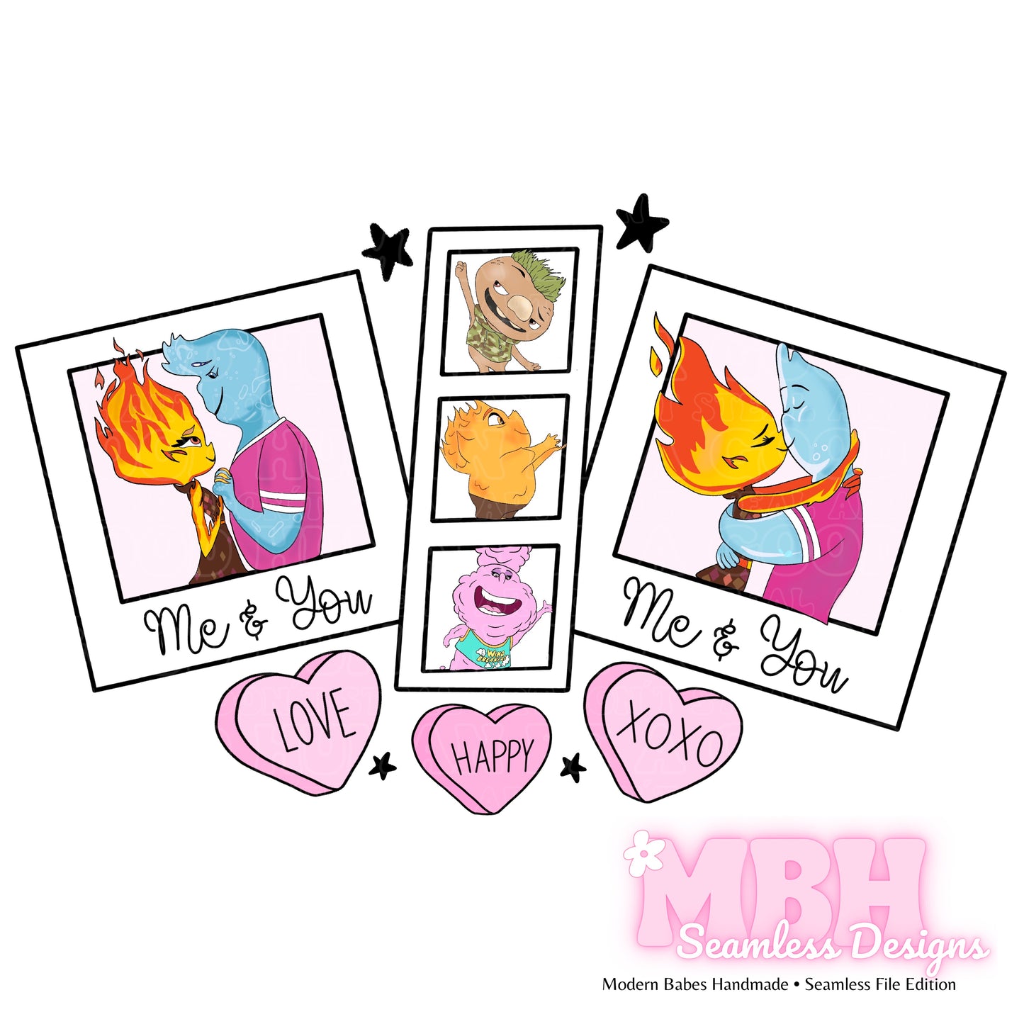 Elemental Polaroid Valentines Seamless Pattern