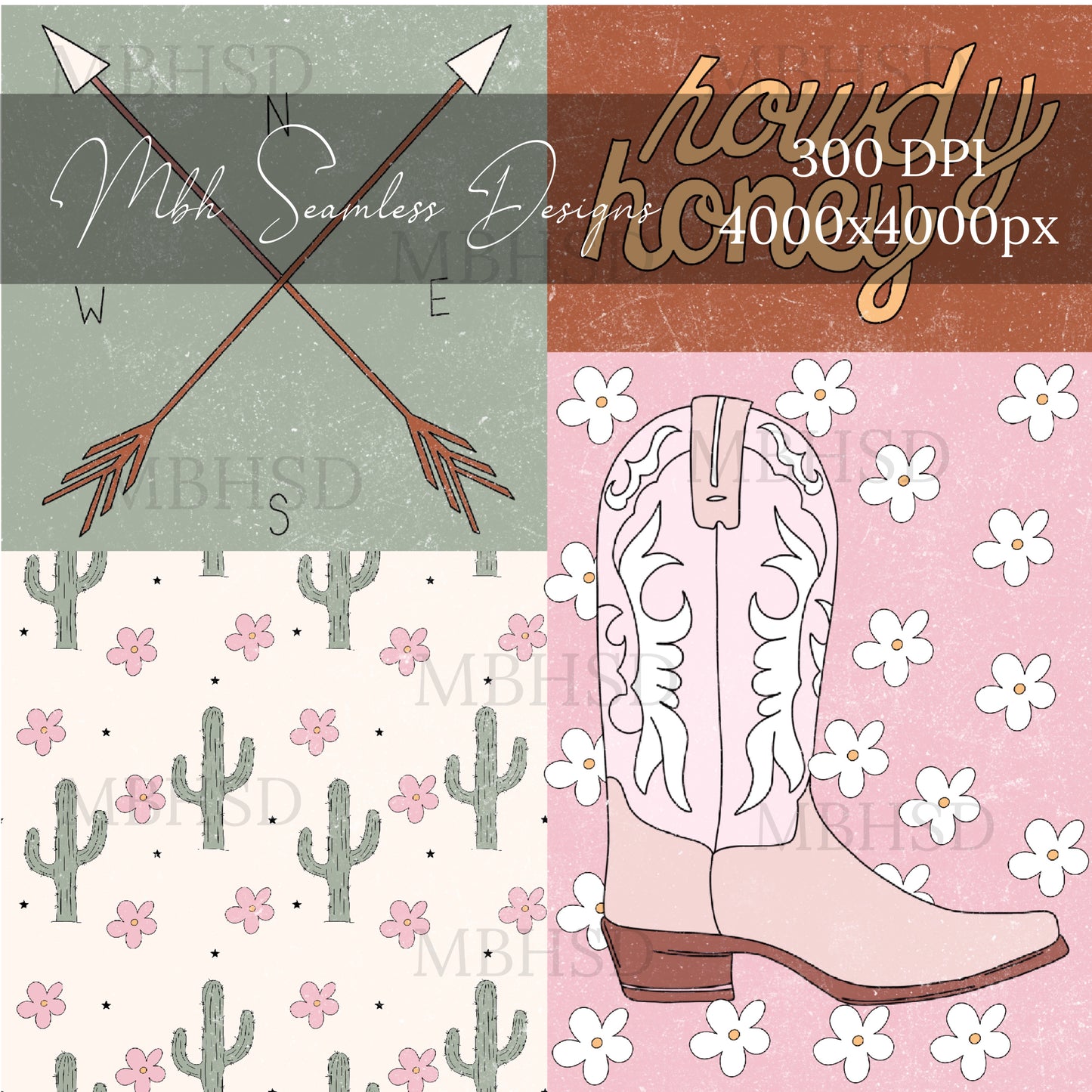 Howdy Honey Patchwork Seamless Pattern