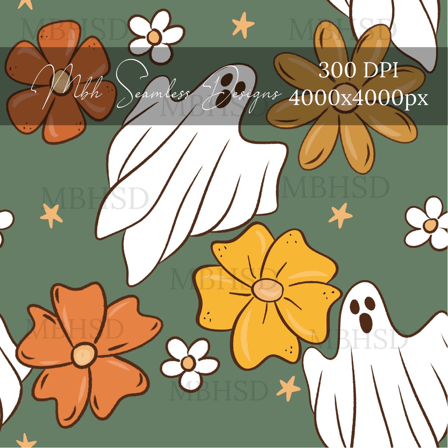 Floral Ghosts Seamless Pattern