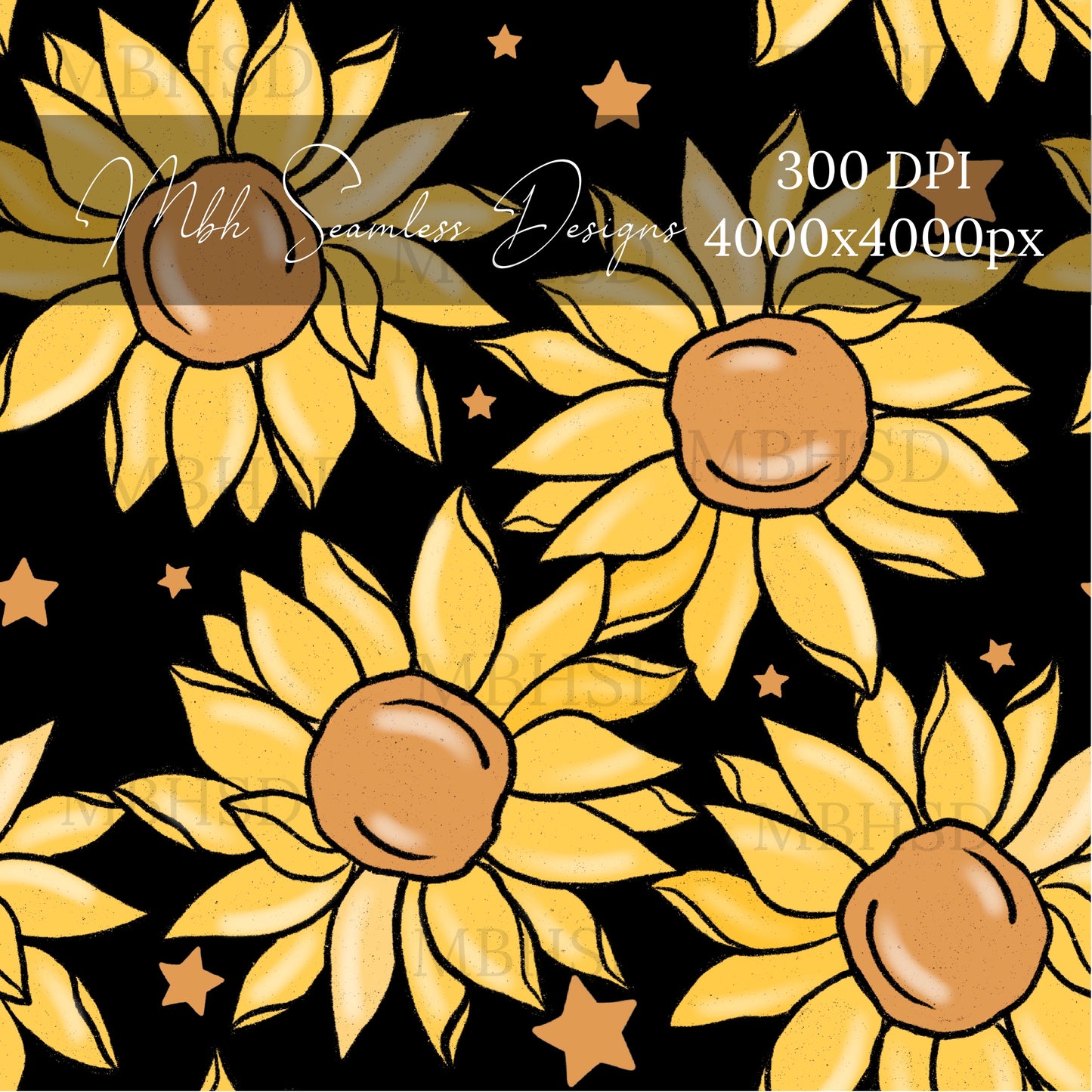 Starry Midnight Sunflowers Seamless Pattern