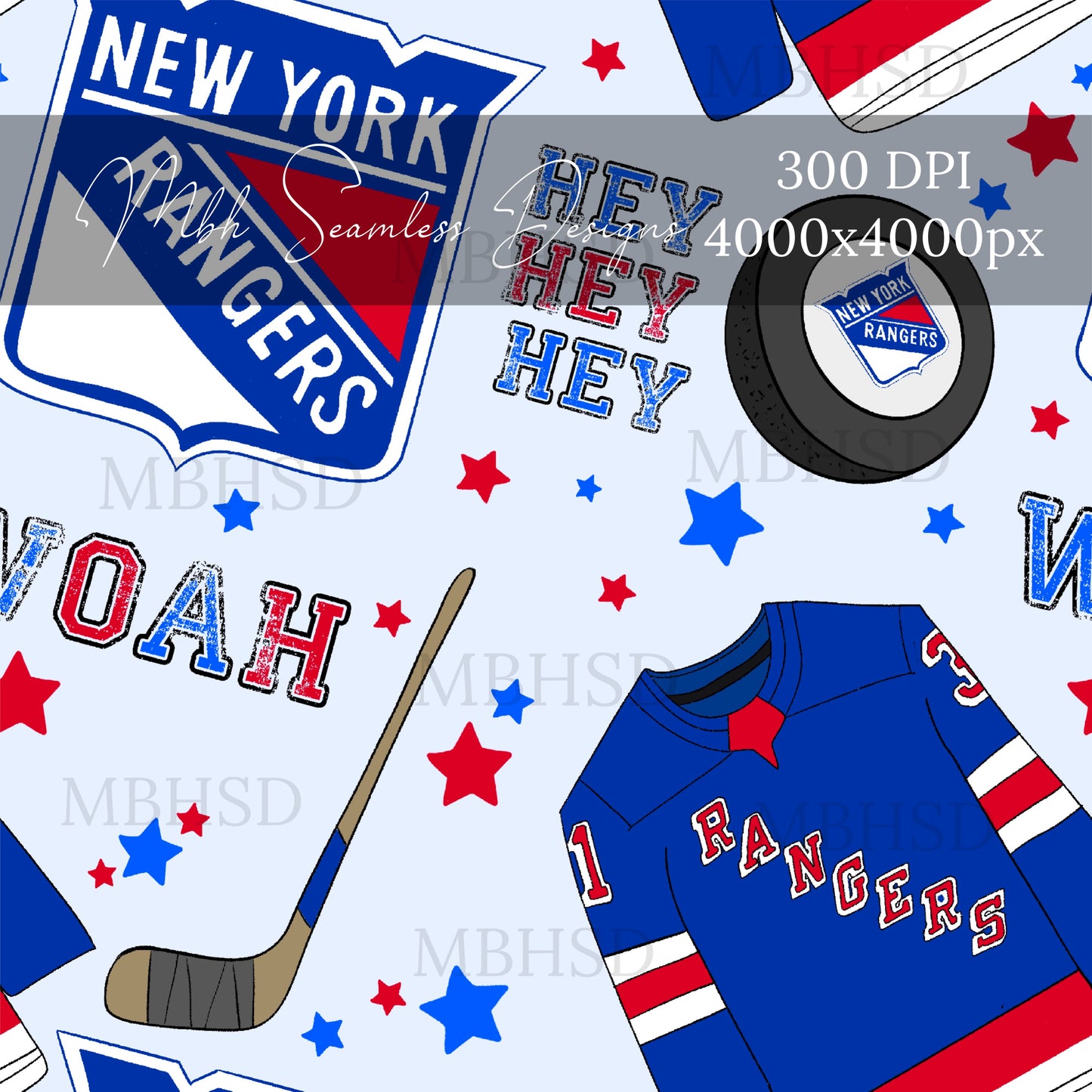 Rangers Hockey Seamless Pattern
