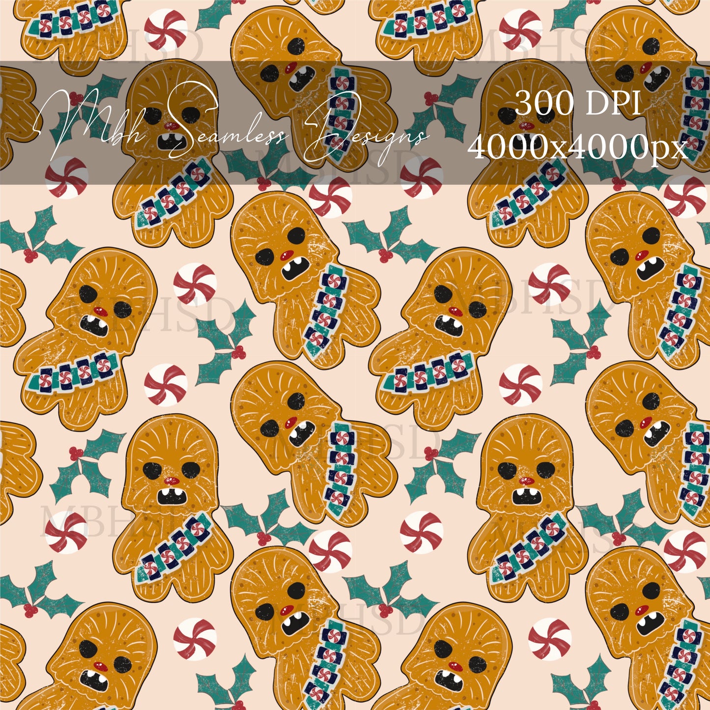 Chewbacca Gingerbread Cookies Seamless Pattern