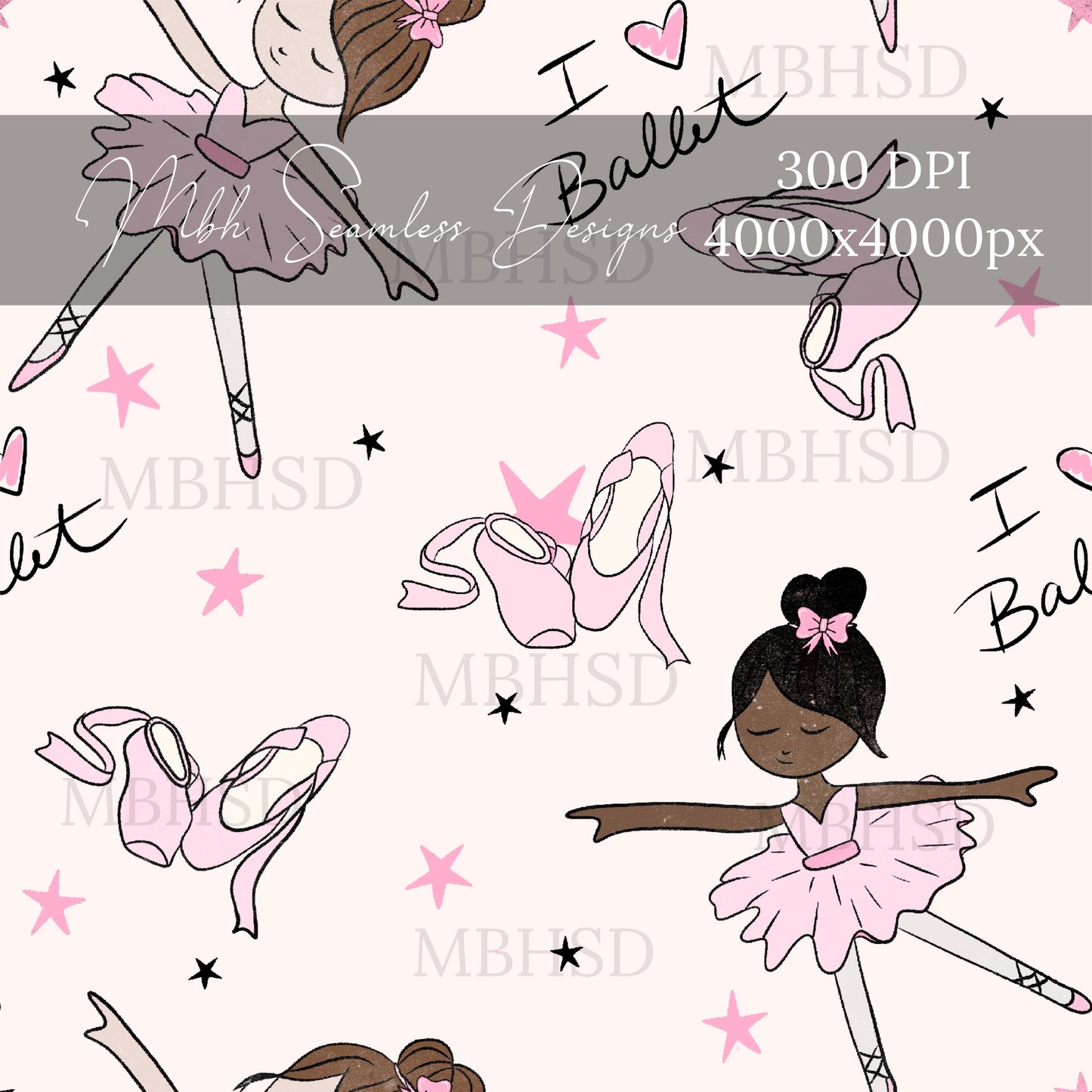 I Love Ballet Brunette Seamless Pattern