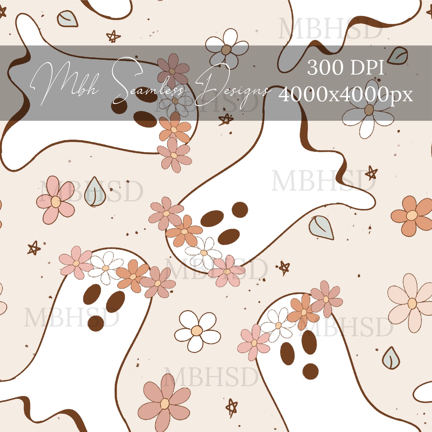 Boho Floral Ghosts Seamless Pattern