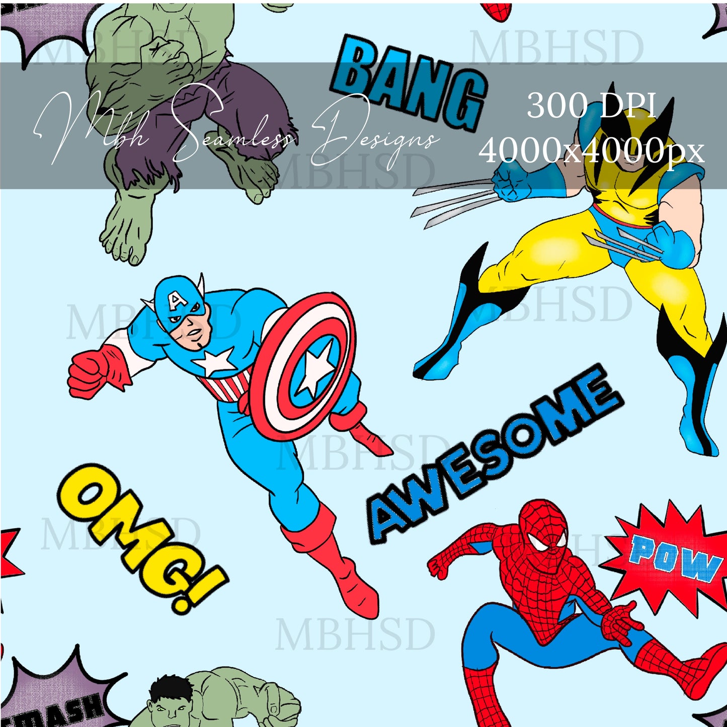 Avengers Comic 2 Colors Seamless Pattern