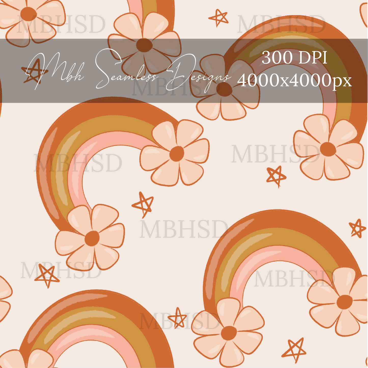 Retro Floral Rainbow Seamless Pattern